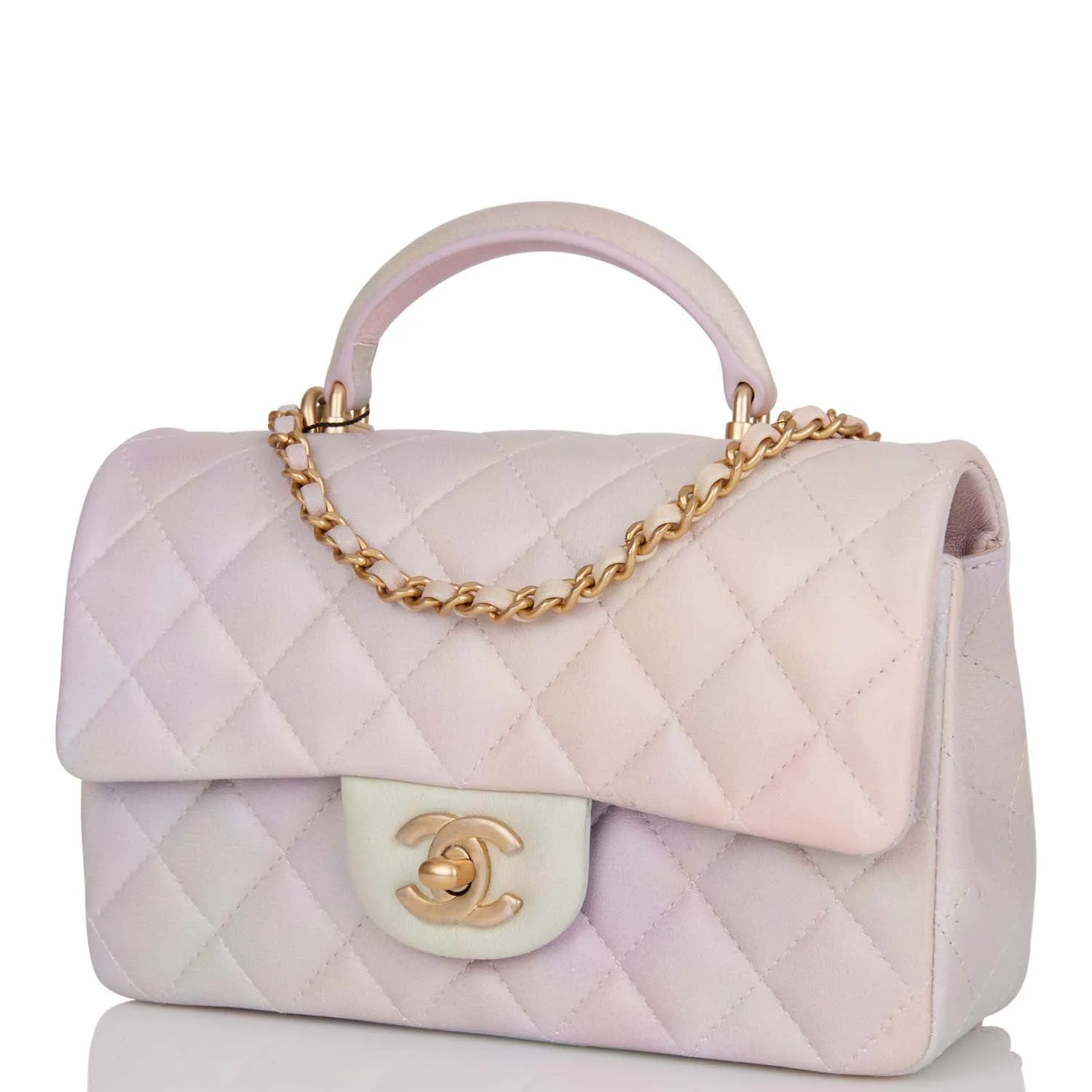 Chanel Mini Rectangular Flap Bag with Top Handle Light Pink Ombre Lambskin Antique Gold Hardware