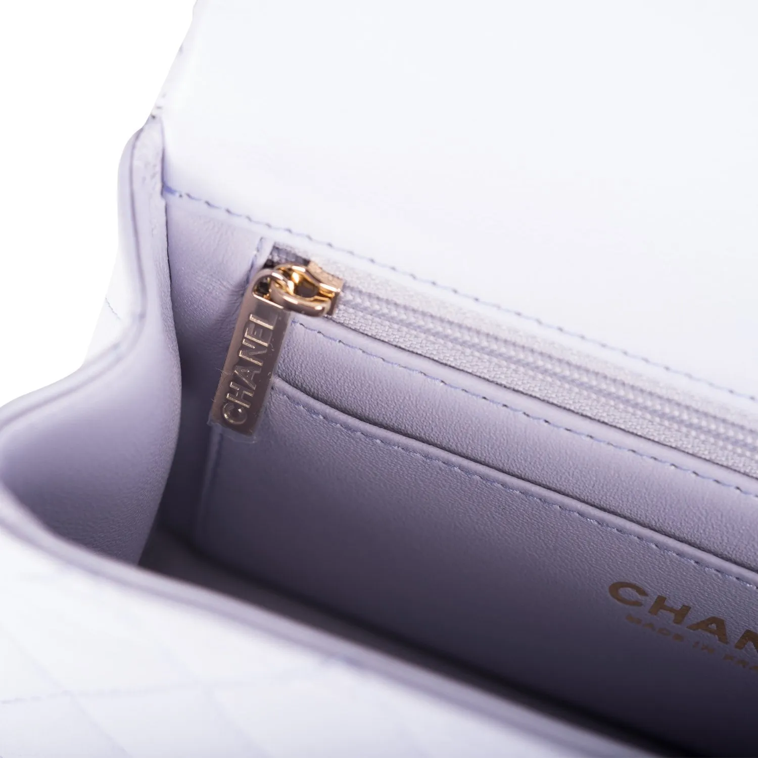 Chanel Mini Rectangular Flap with Top Handle Lavender Lambskin Light Gold Hardware