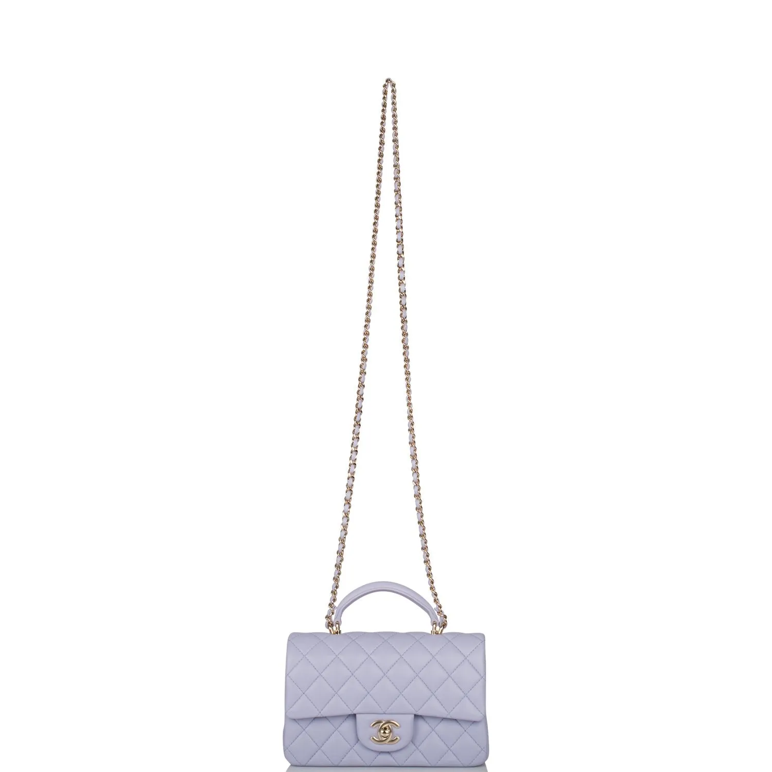 Chanel Mini Rectangular Flap with Top Handle Lavender Lambskin Light Gold Hardware