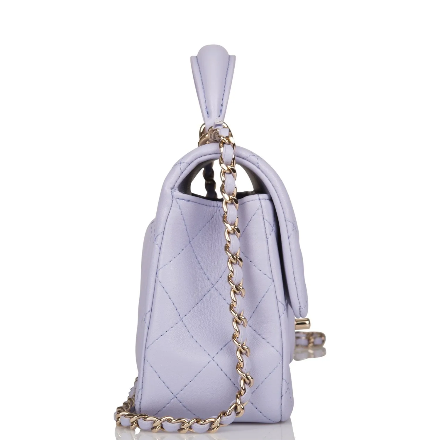 Chanel Mini Rectangular Flap with Top Handle Lavender Lambskin Light Gold Hardware