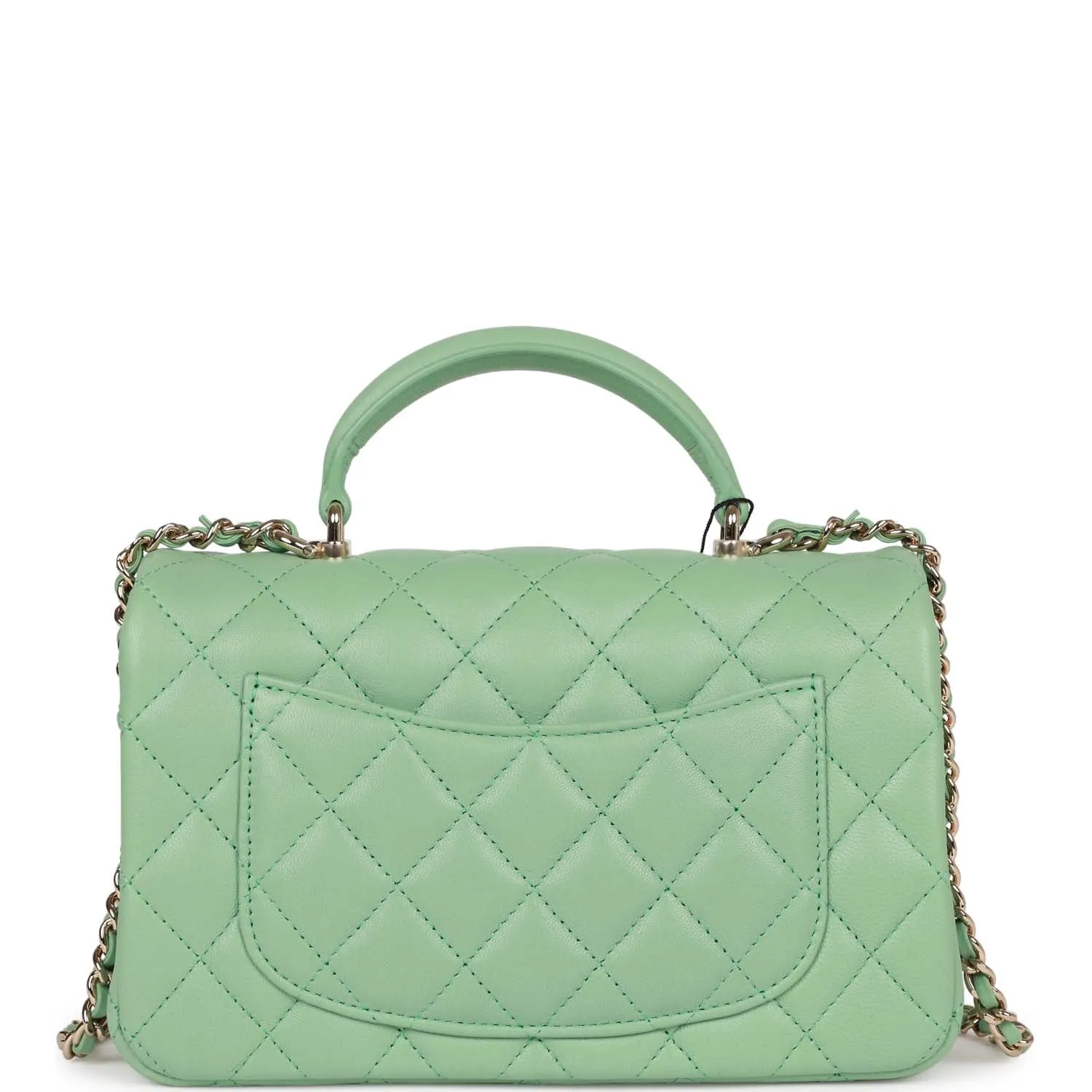 Chanel Mini Rectangular Flap with Top Handle Light Green Lambskin Light Gold Hardware