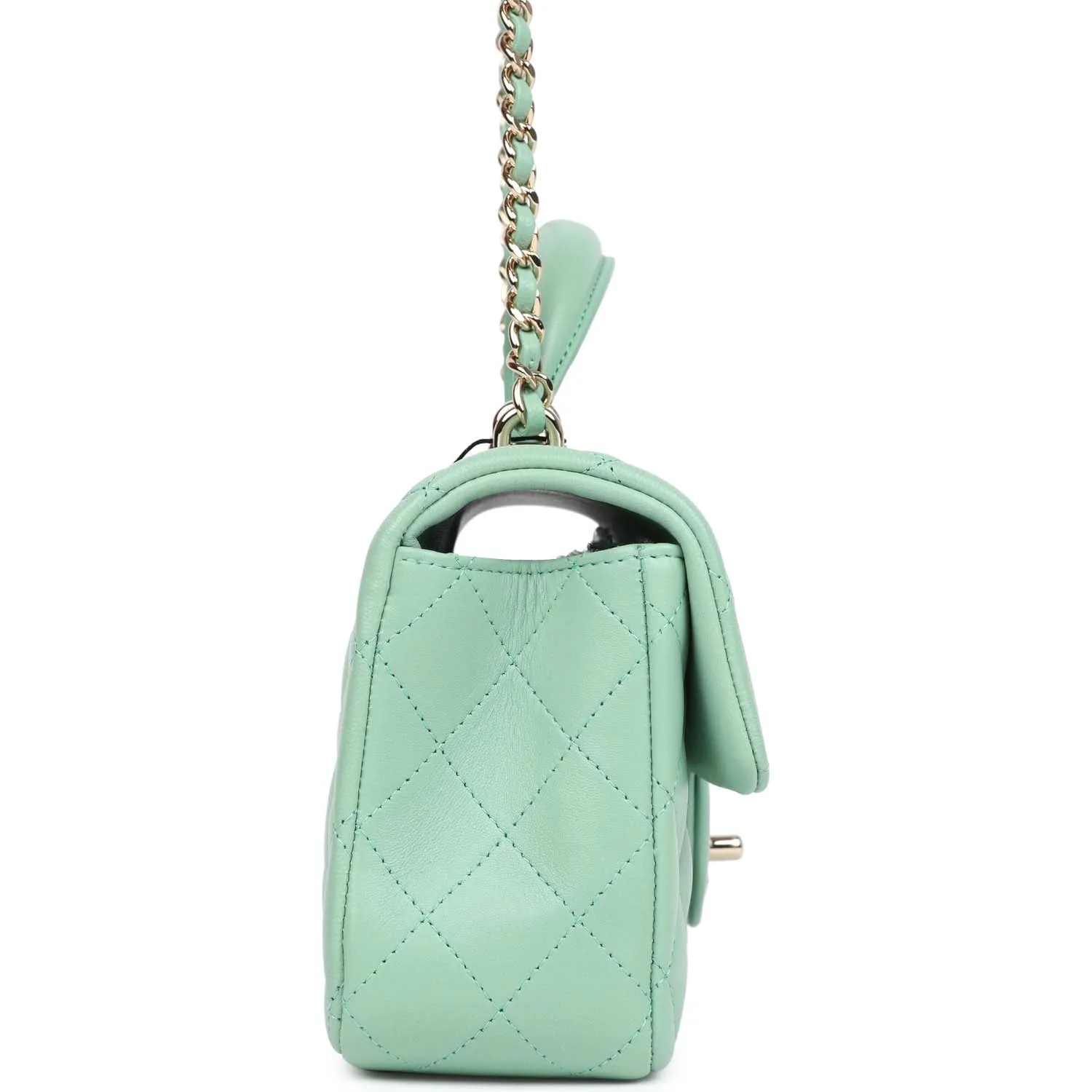 Chanel Mini Rectangular Flap with Top Handle Light Green Lambskin Light Gold Hardware