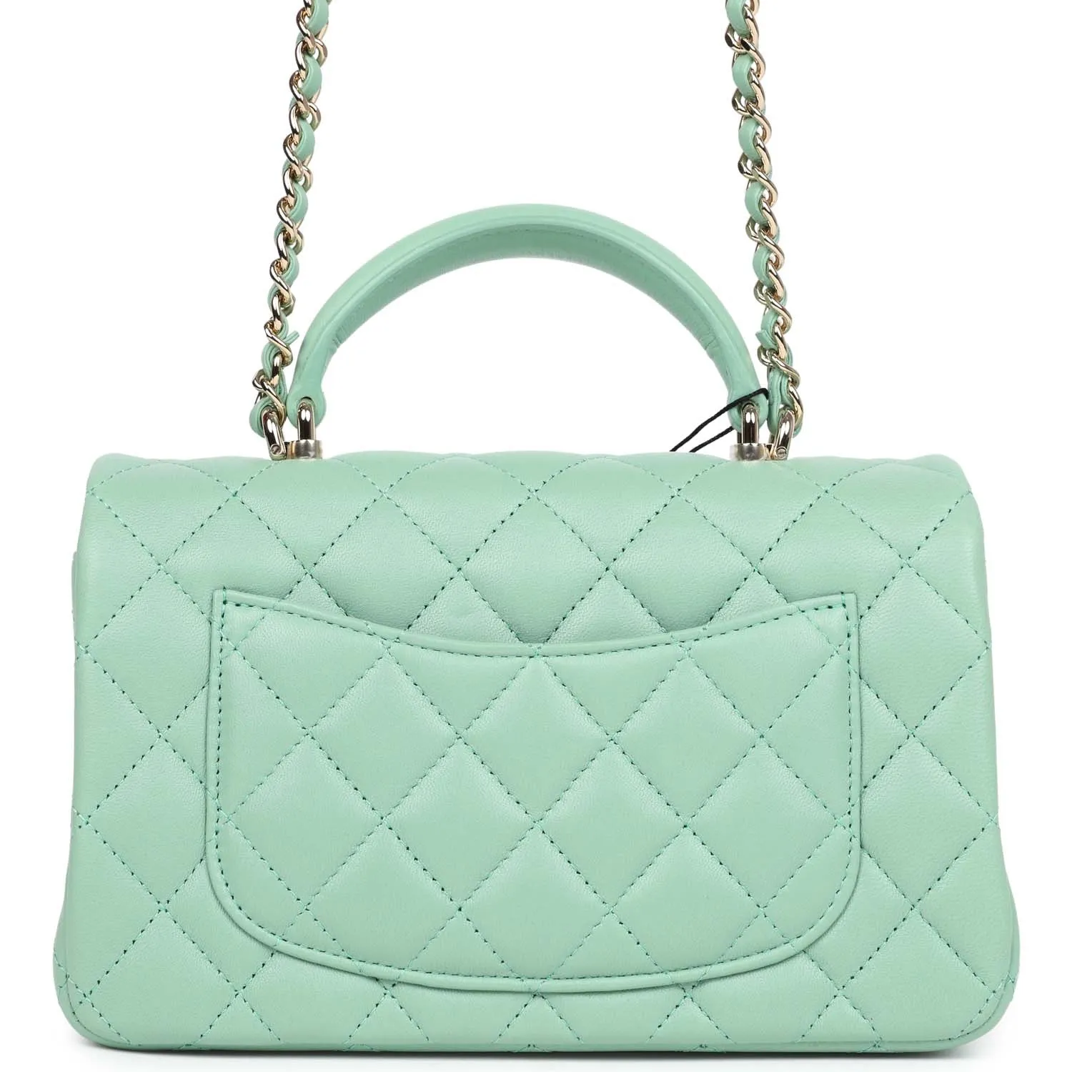 Chanel Mini Rectangular Flap with Top Handle Light Green Lambskin Light Gold Hardware