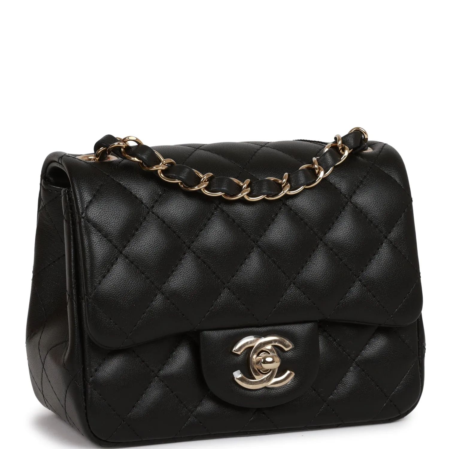 Chanel Mini Square Flap Bag Black Lambskin Light Gold Hardware