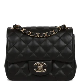 Chanel Mini Square Flap Bag Black Lambskin Light Gold Hardware