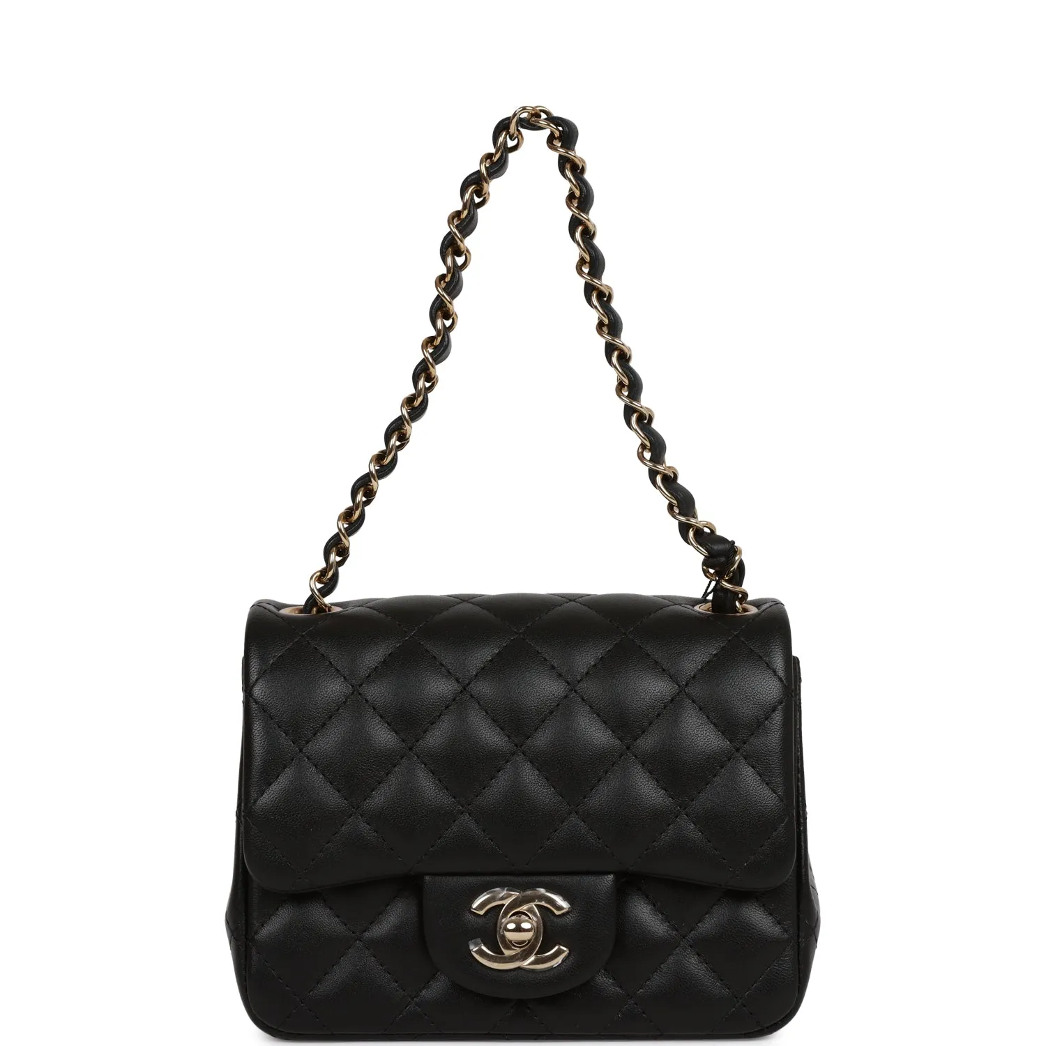 Chanel Mini Square Flap Bag Black Lambskin Light Gold Hardware