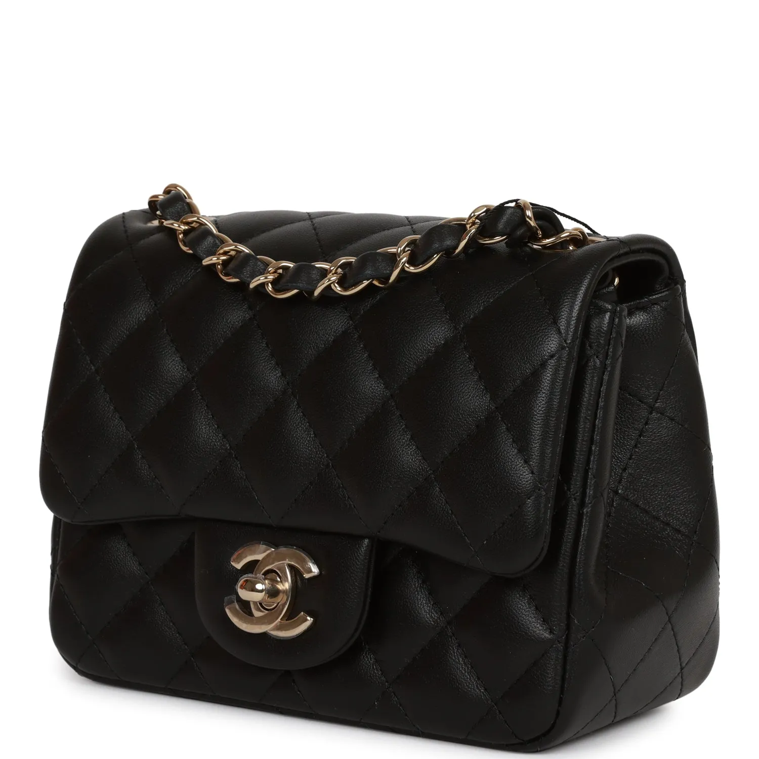 Chanel Mini Square Flap Bag Black Lambskin Light Gold Hardware