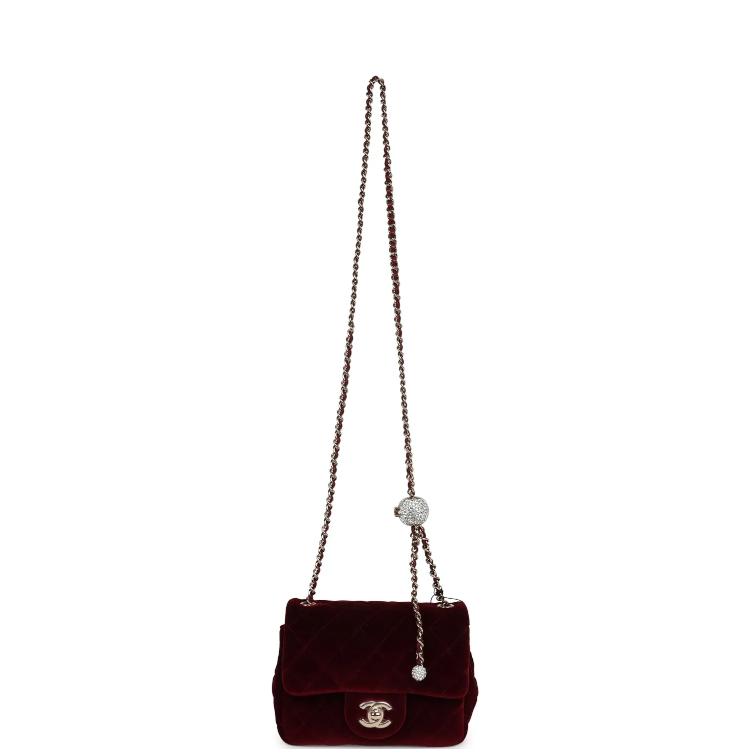 Chanel Pearl Crush Mini Square Flap Bag Burgundy Velvet Gold Hardware