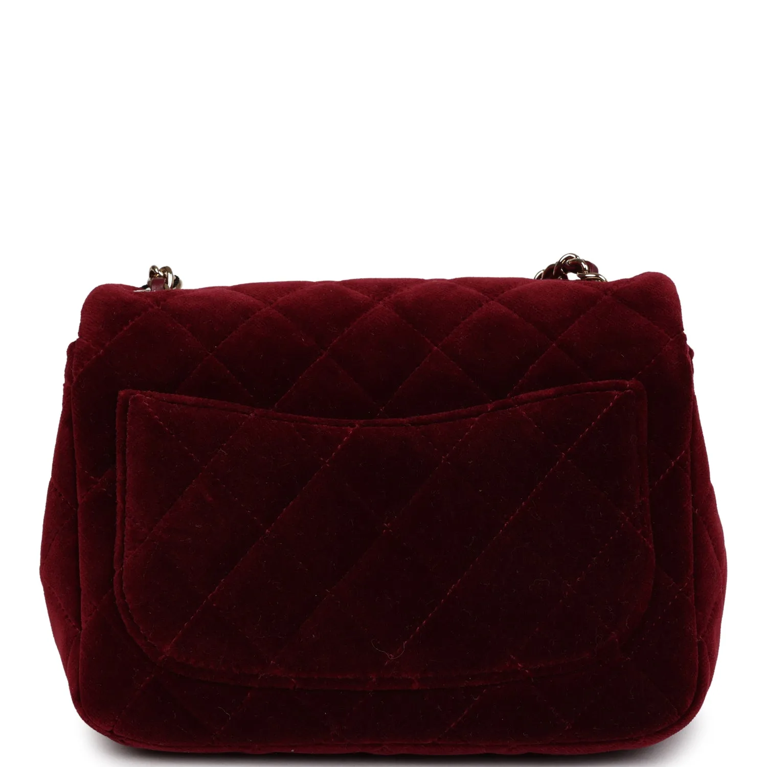 Chanel Pearl Crush Mini Square Flap Bag Burgundy Velvet Gold Hardware