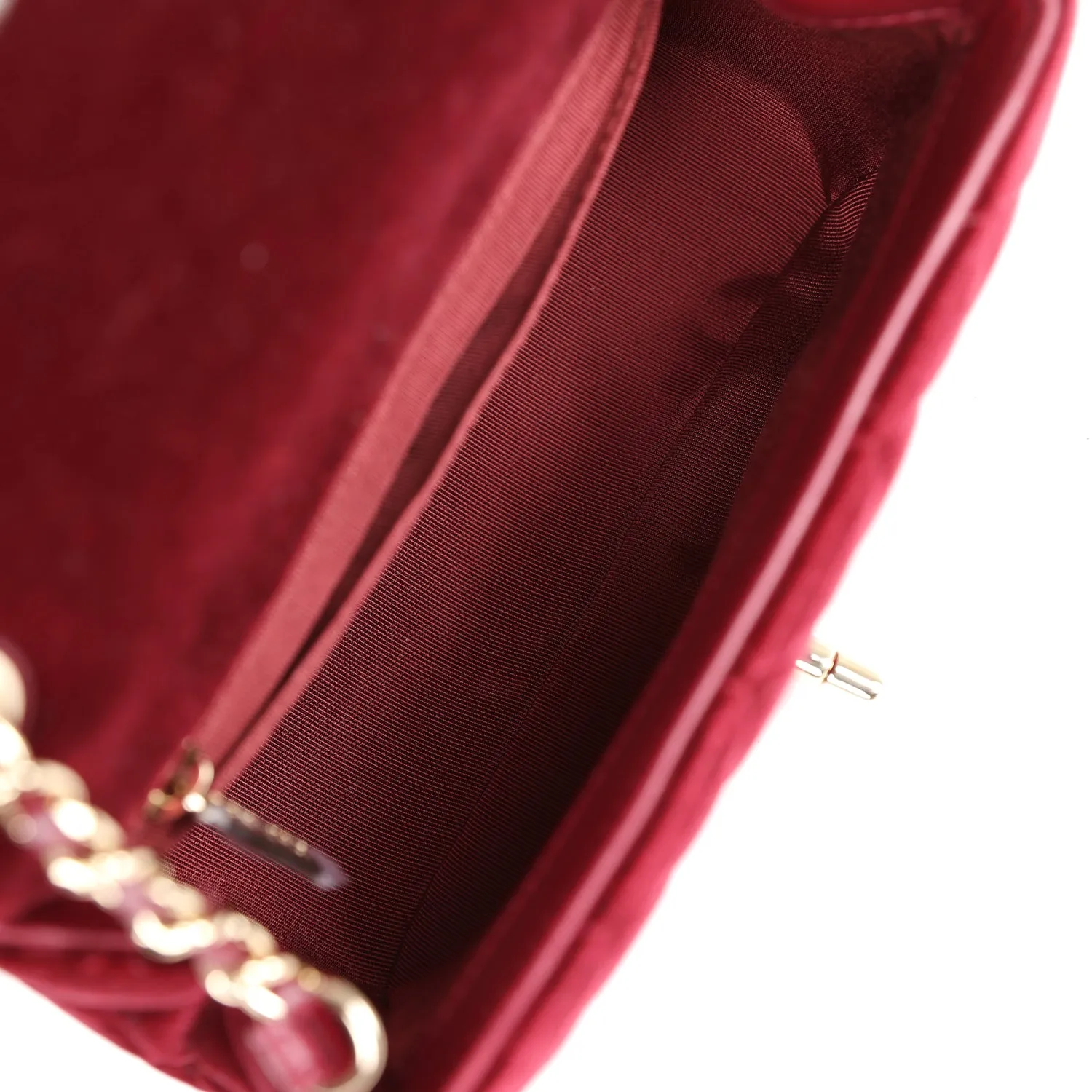 Chanel Pearl Crush Mini Square Flap Bag Burgundy Velvet Gold Hardware