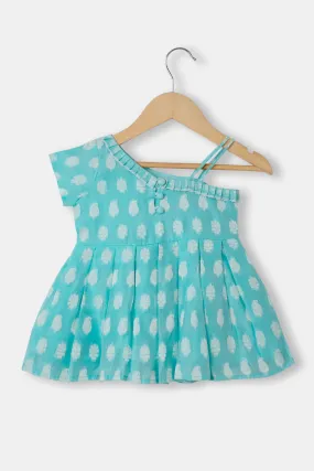 Chittythalli Girls Ethnic Frock With Knee-Length Box Pleat Frock With Knife Pleat Neck - Blue- FR28