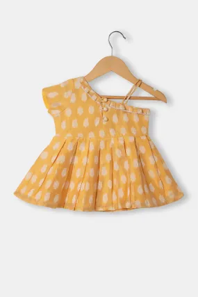 Chittythalli Girls Ethnic Frock With Knee-Length Box Pleat Frock With Knife Pleat Neck - Yellow - FR28