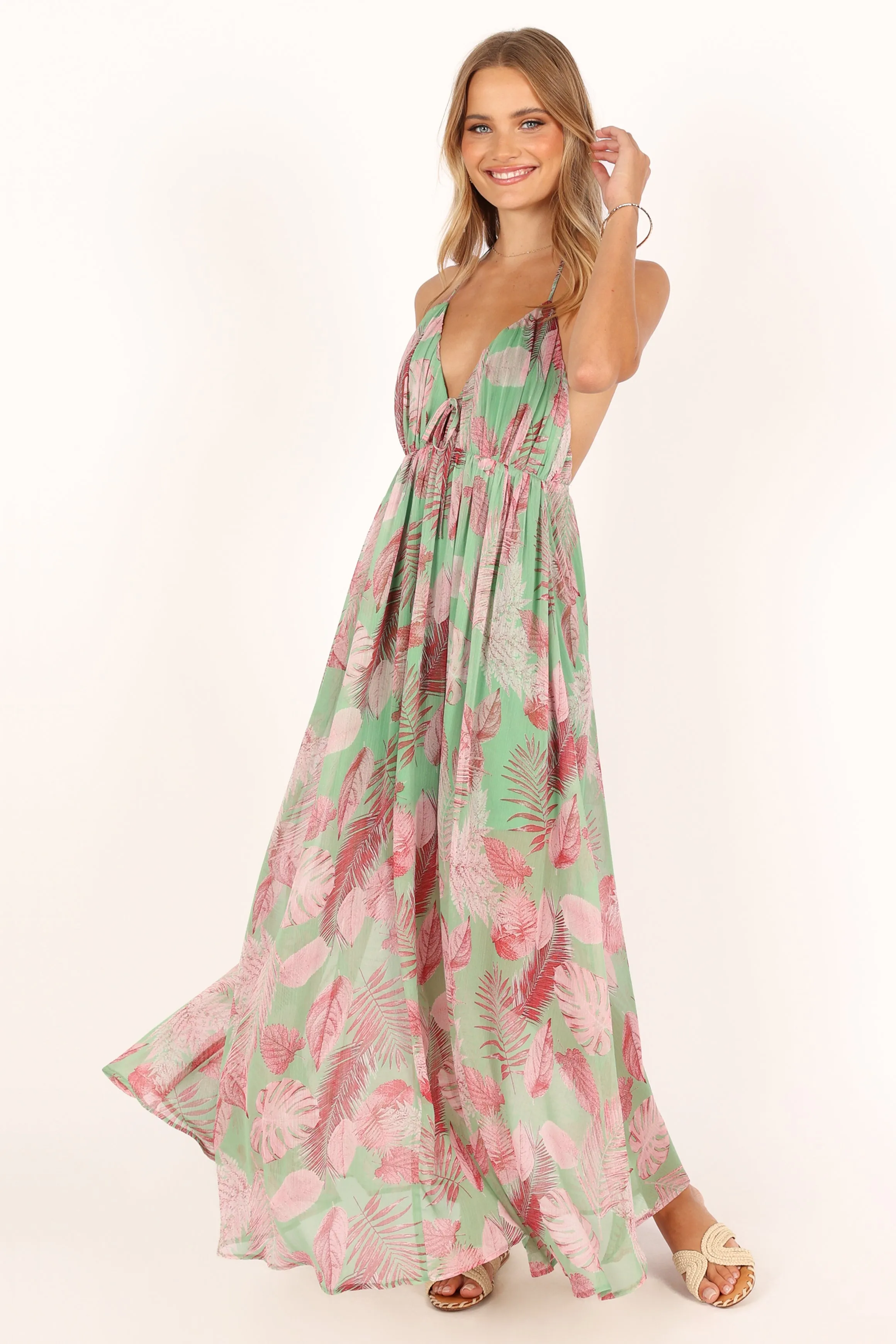 Ciara Halterneck Maxi Dress - Green Multi