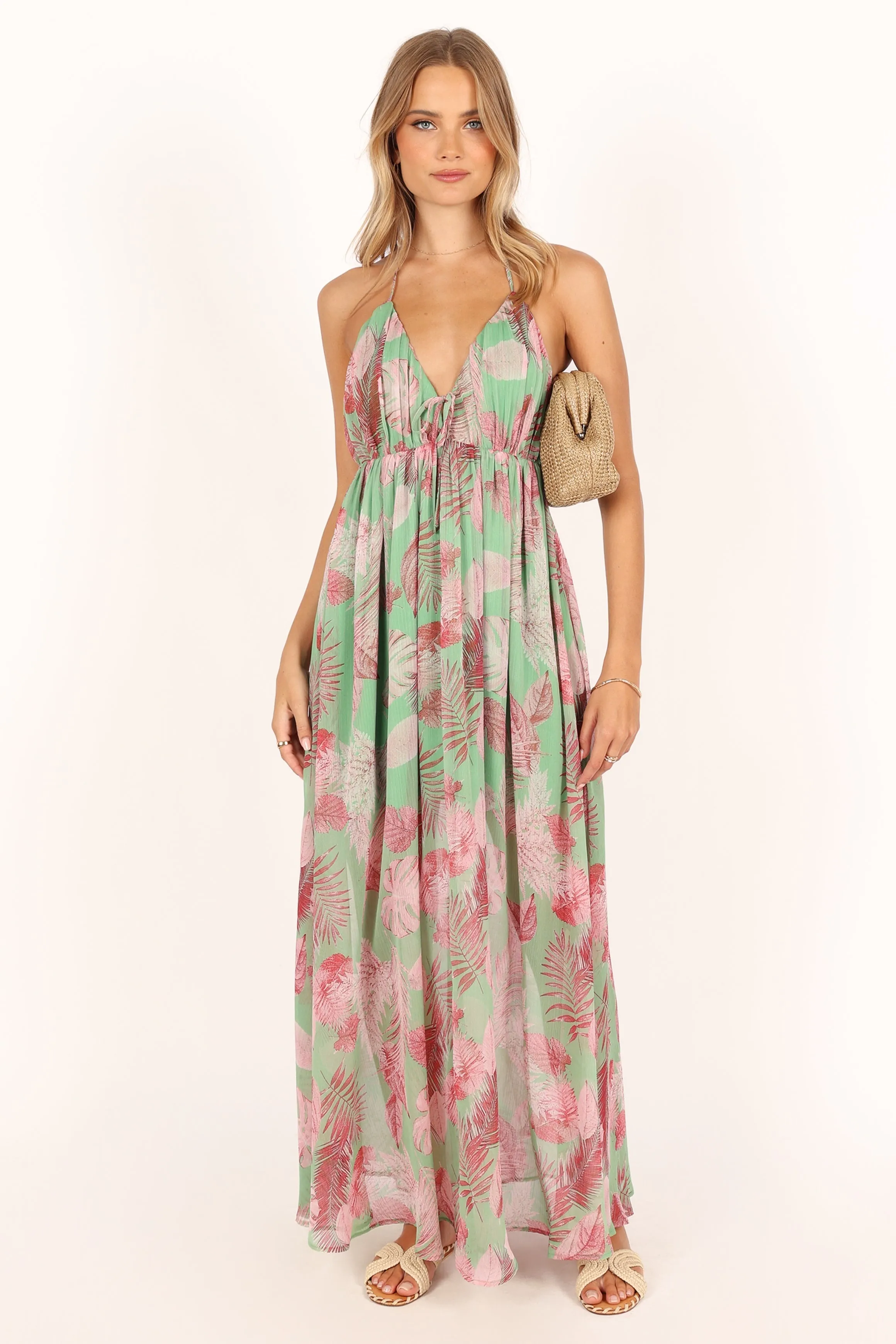 Ciara Halterneck Maxi Dress - Green Multi