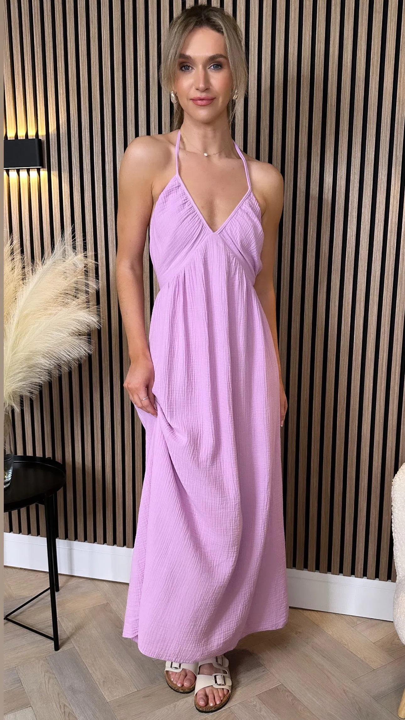 Cindy Lilac Halterneck Midi Dress