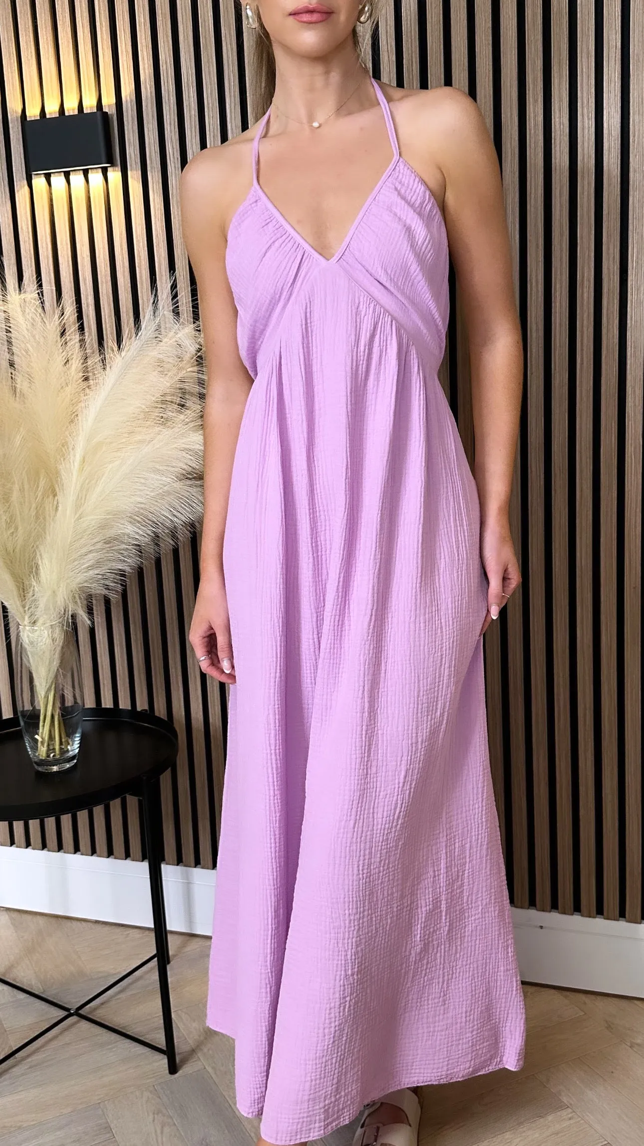 Cindy Lilac Halterneck Midi Dress