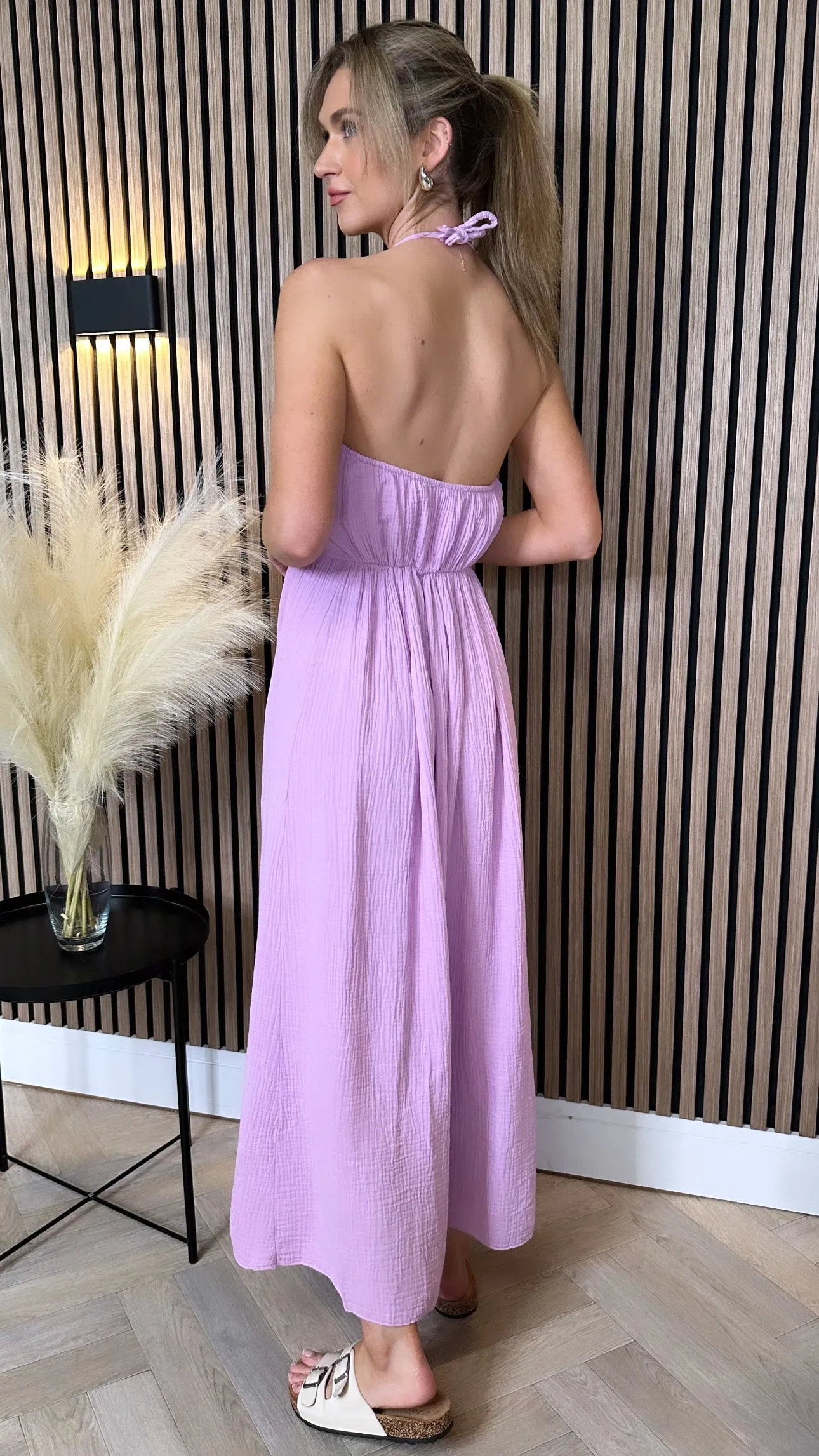 Cindy Lilac Halterneck Midi Dress