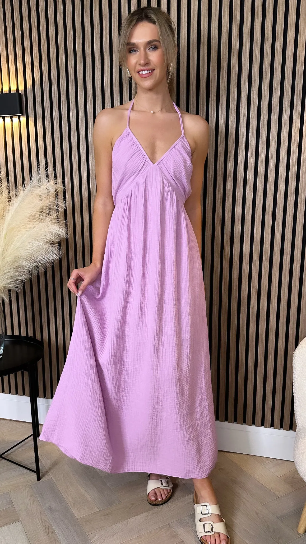 Cindy Lilac Halterneck Midi Dress