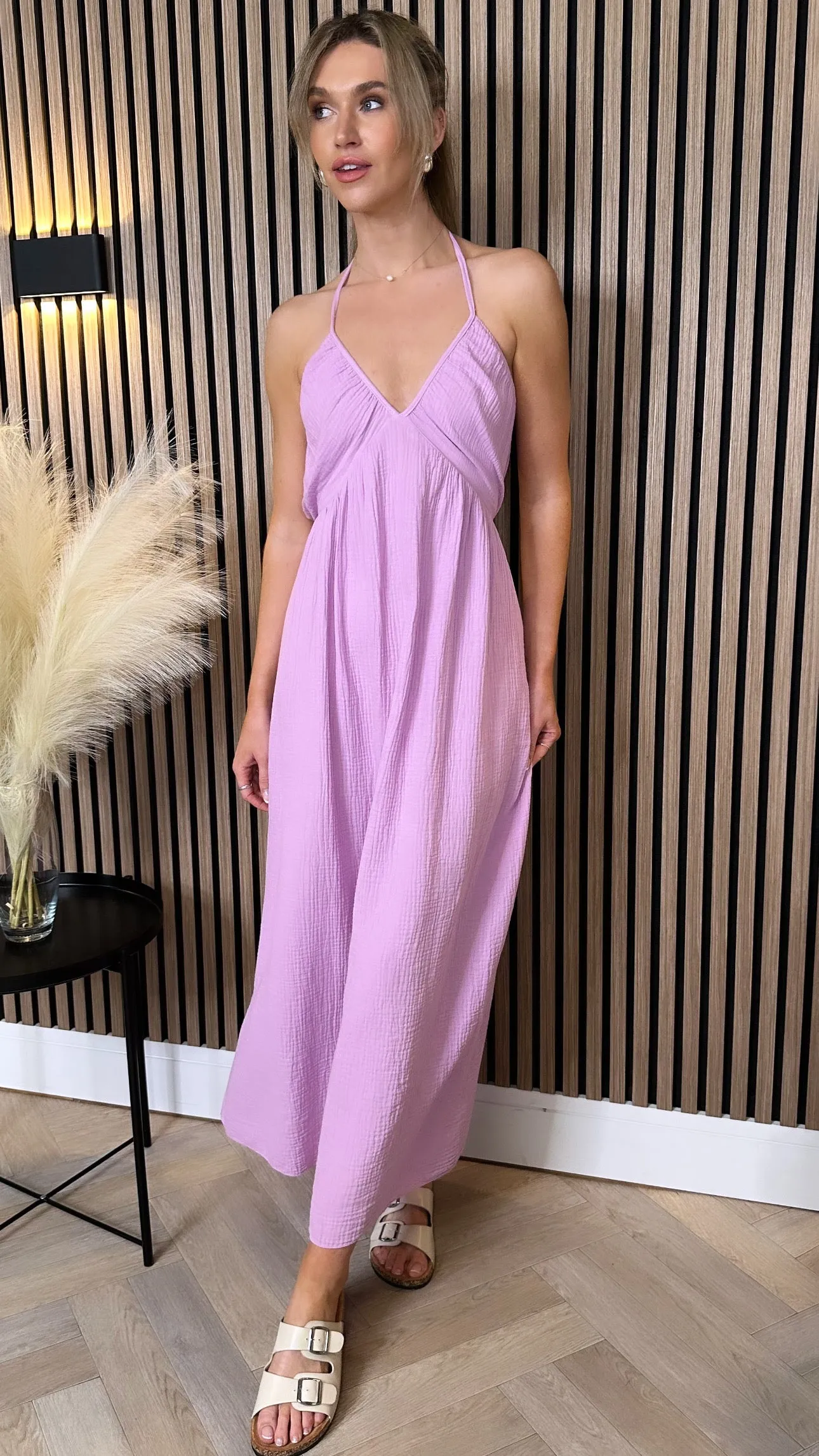 Cindy Lilac Halterneck Midi Dress