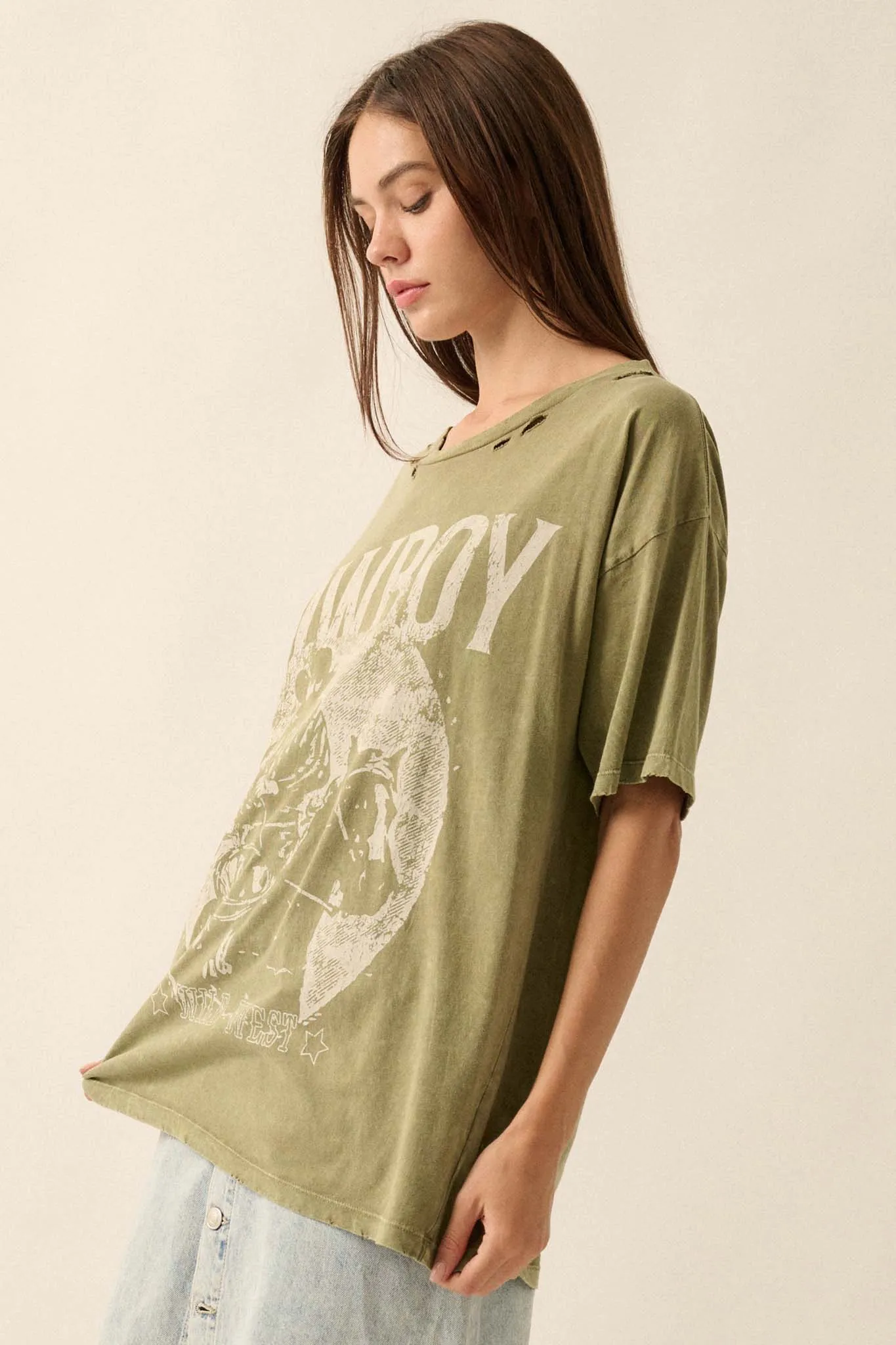 Cowboy Wild West Distressed Oversize Graphic Tee