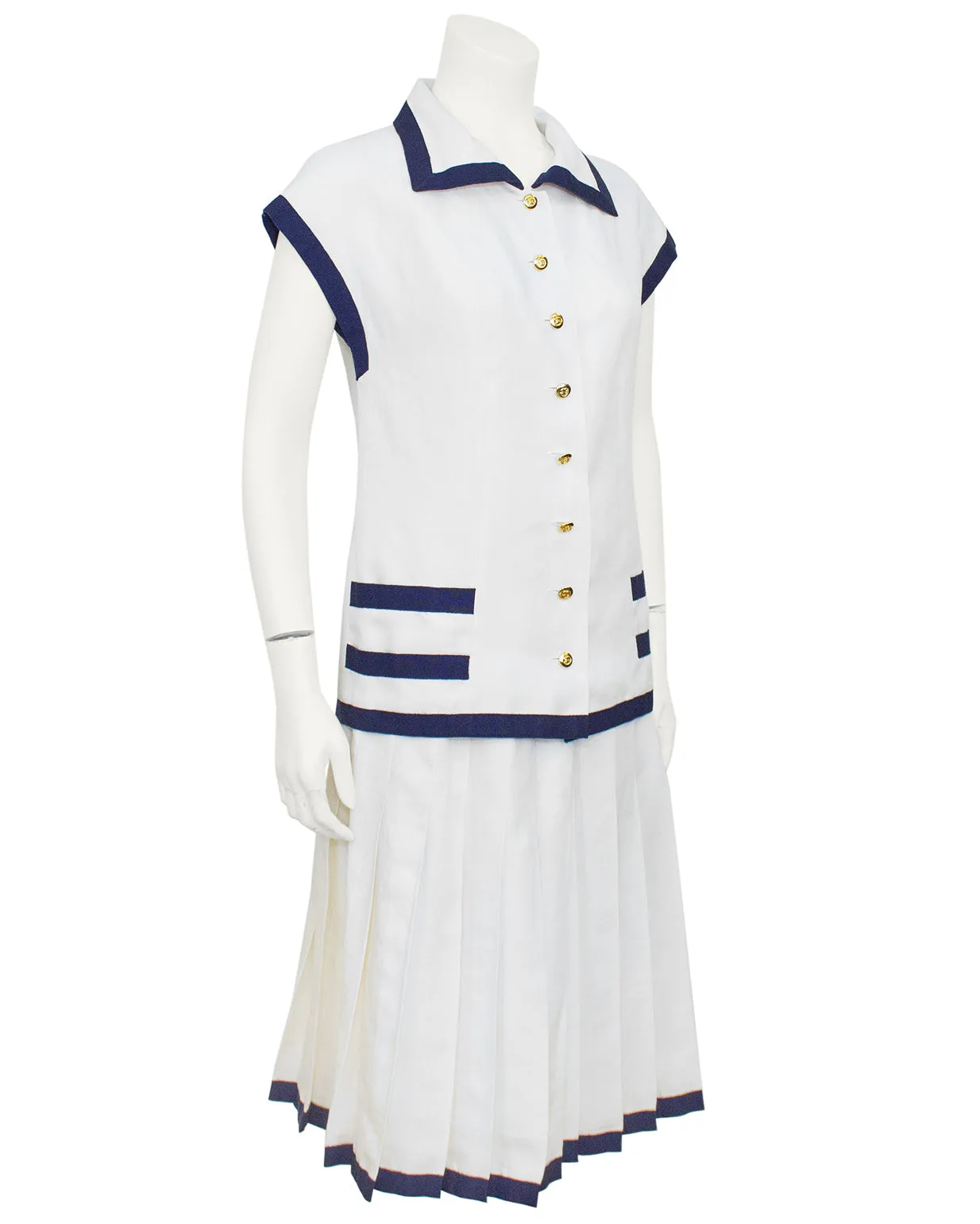 Cream and Navy Linen Summer Skirt Ensemble