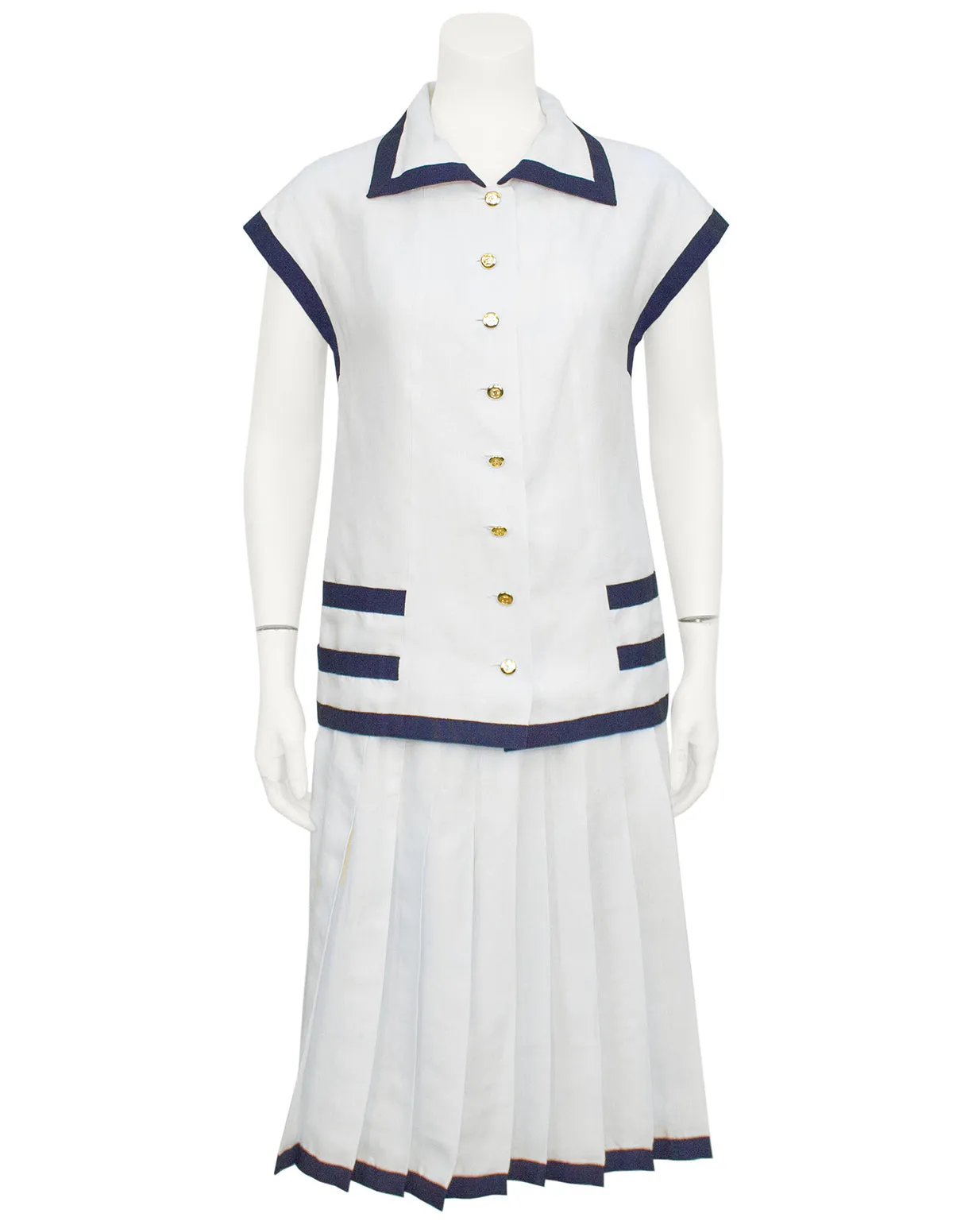 Cream and Navy Linen Summer Skirt Ensemble