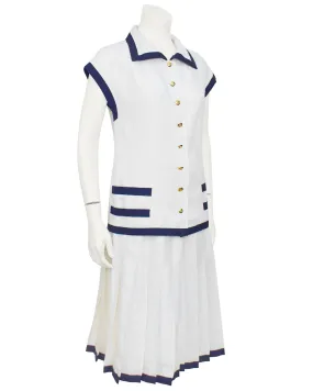 Cream and Navy Linen Summer Skirt Ensemble