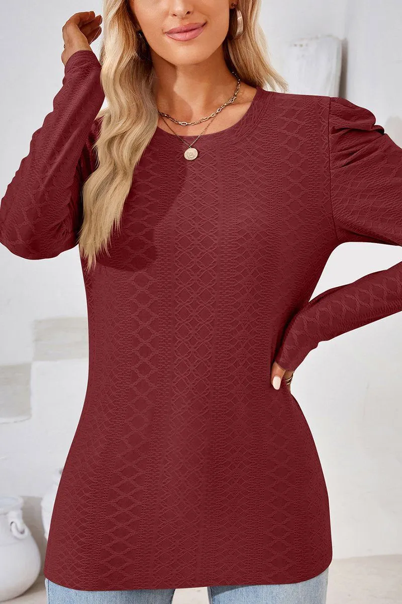 CREW NECK PUFF SLEEVE BLOUSE TEE FOR WOMEN