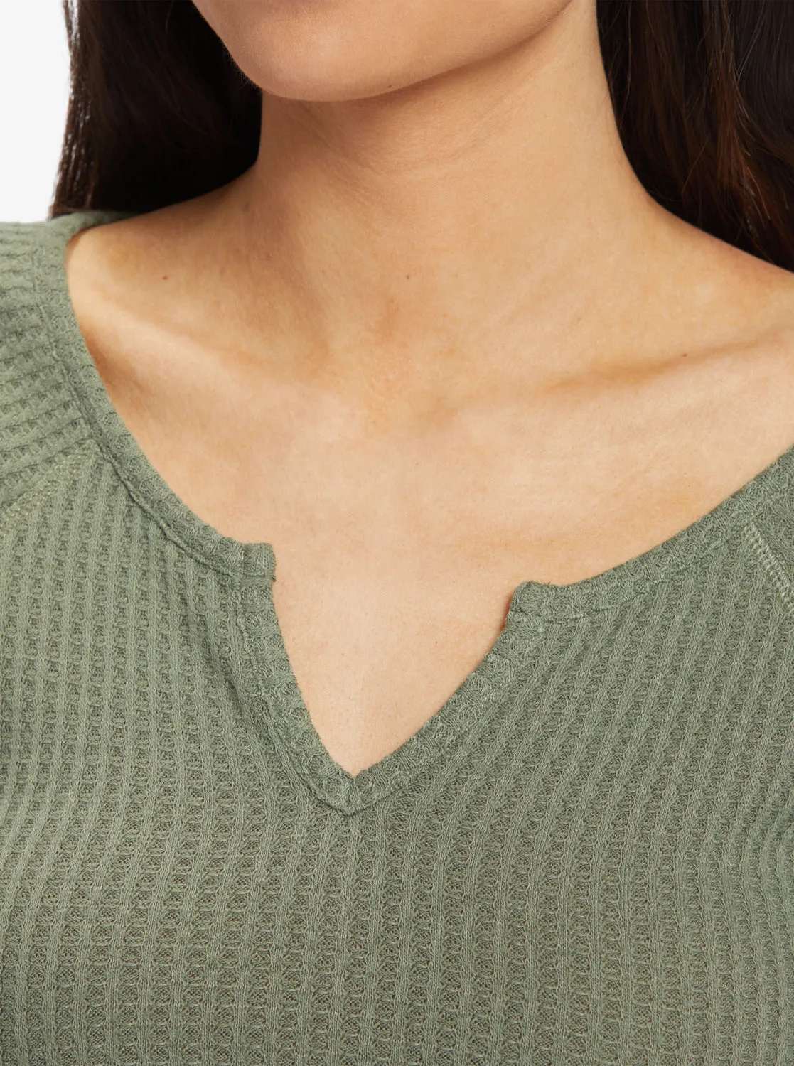 Cropped Long Sleeve Waffle Top - Agave Green