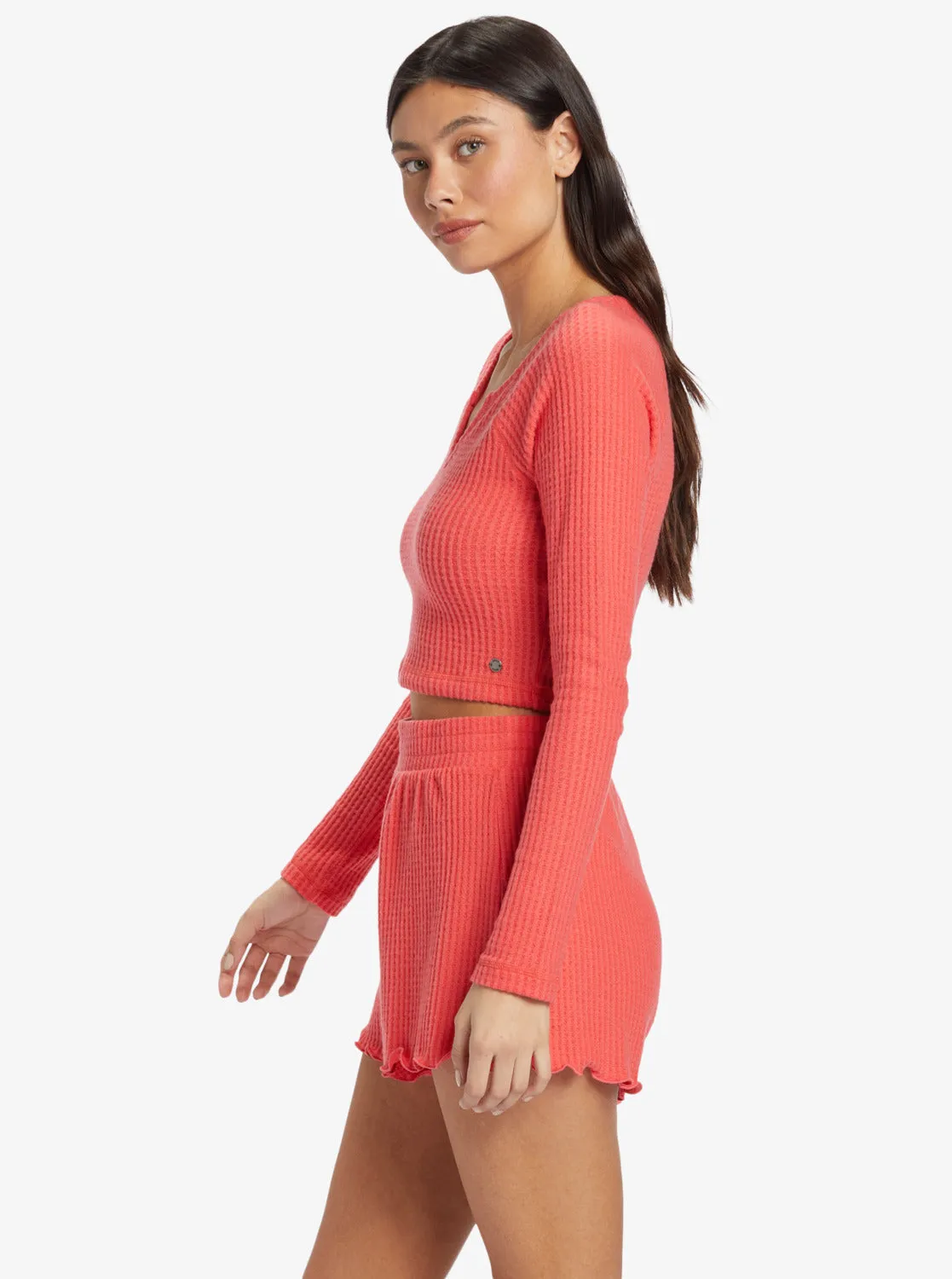 Cropped Long Sleeve Waffle Top - Bittersweet