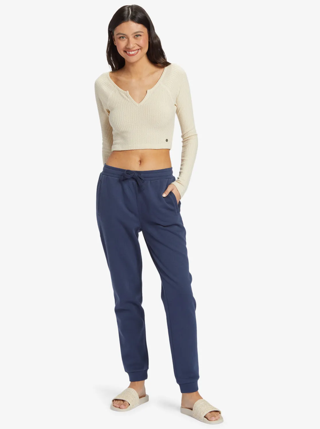 Cropped Long Sleeve Waffle Top - Tapioca