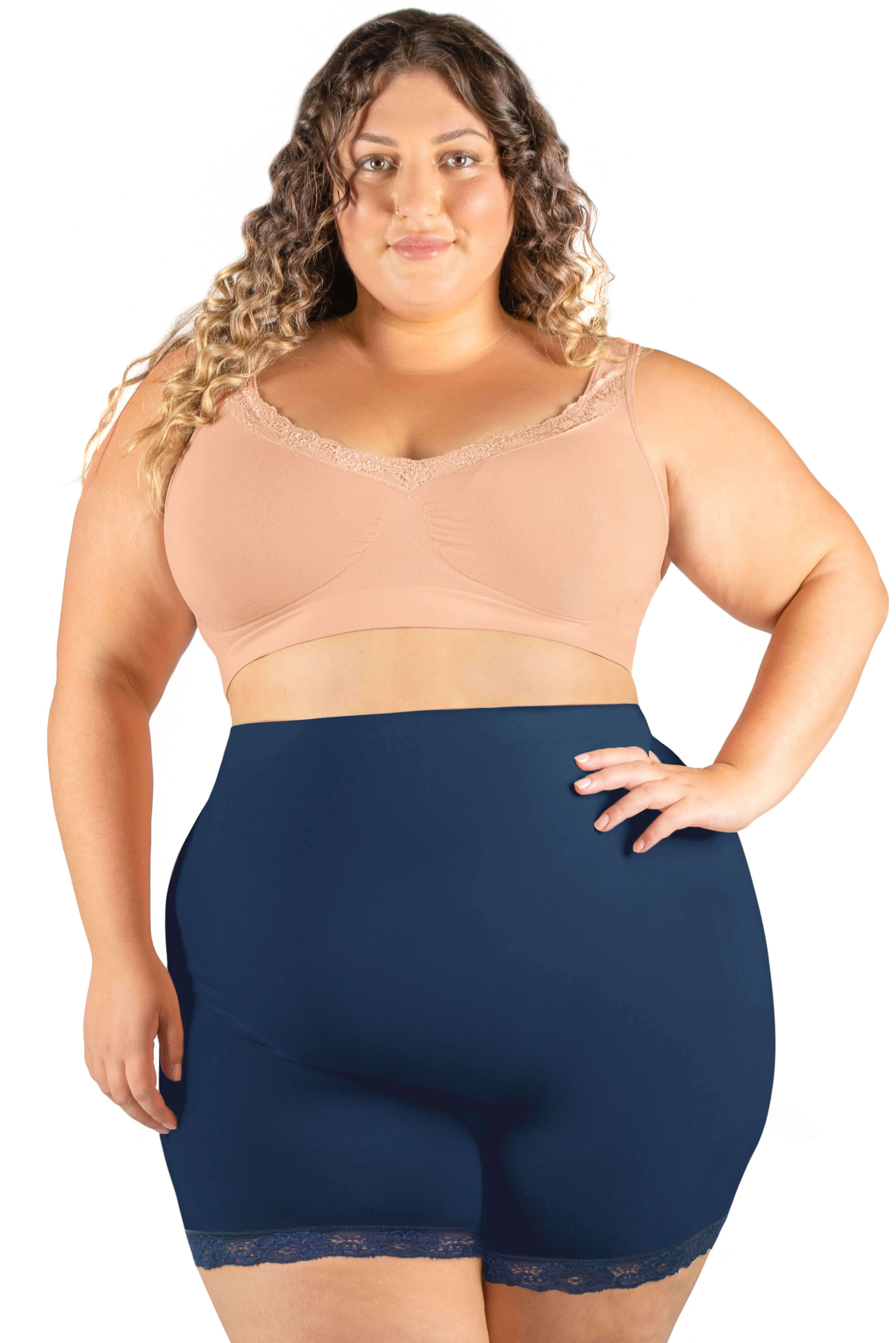 Curvy Anti Chafing High Rise Petite Cotton Rich Shorts