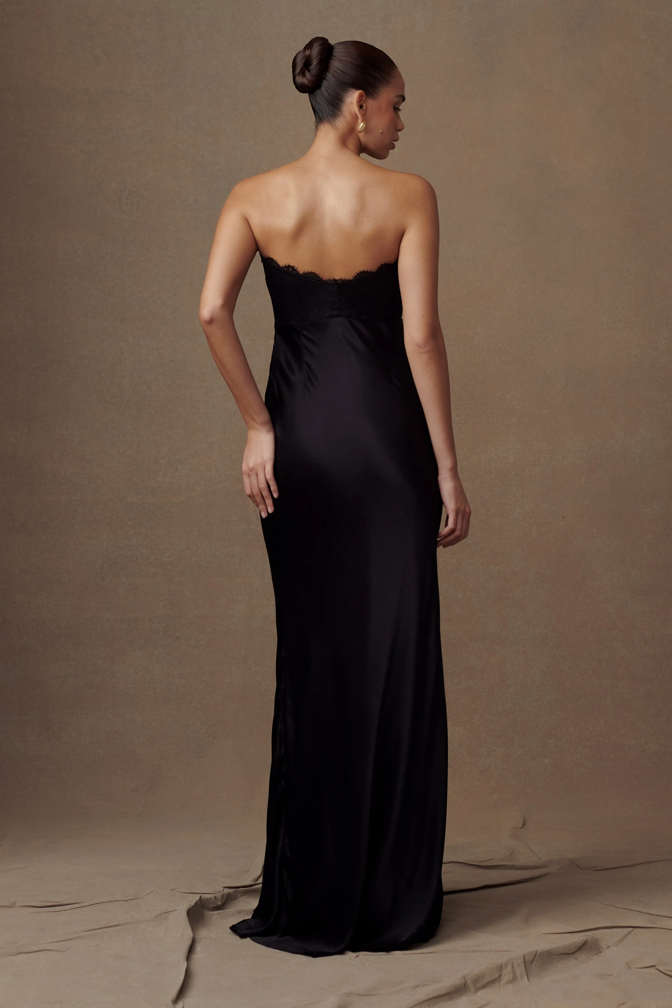 Darcie Strapless Satin Maxi Dress - Black