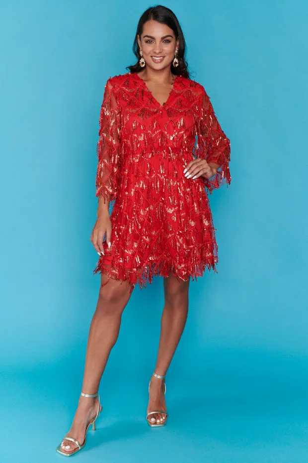 Delilah Red Sequins Party Dress