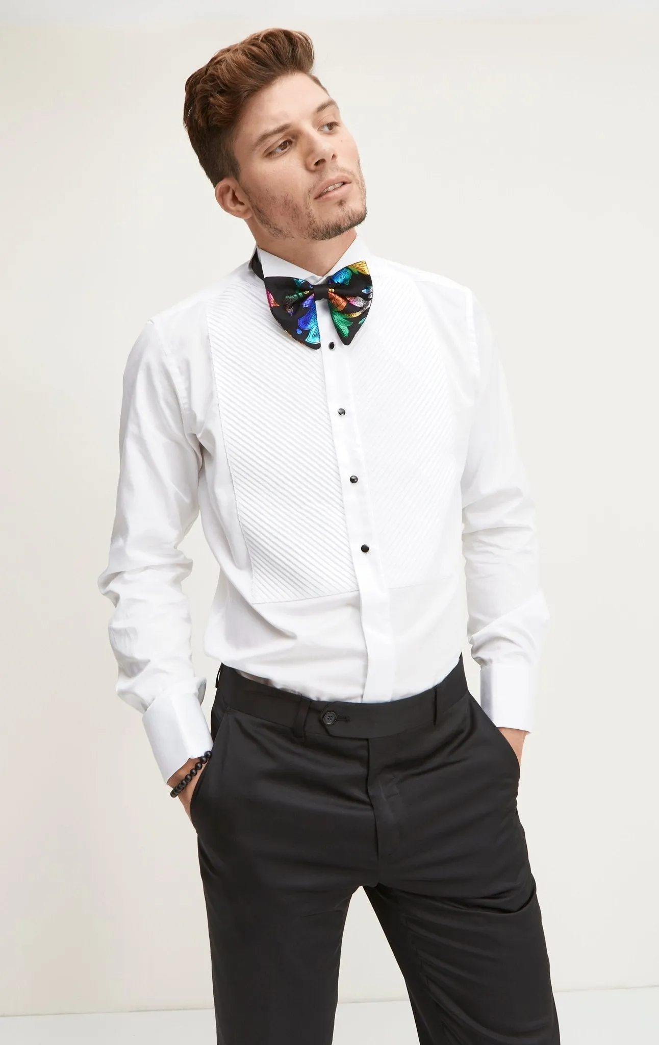 Diagonal Pleated Wing Tip Collar Shirt - White