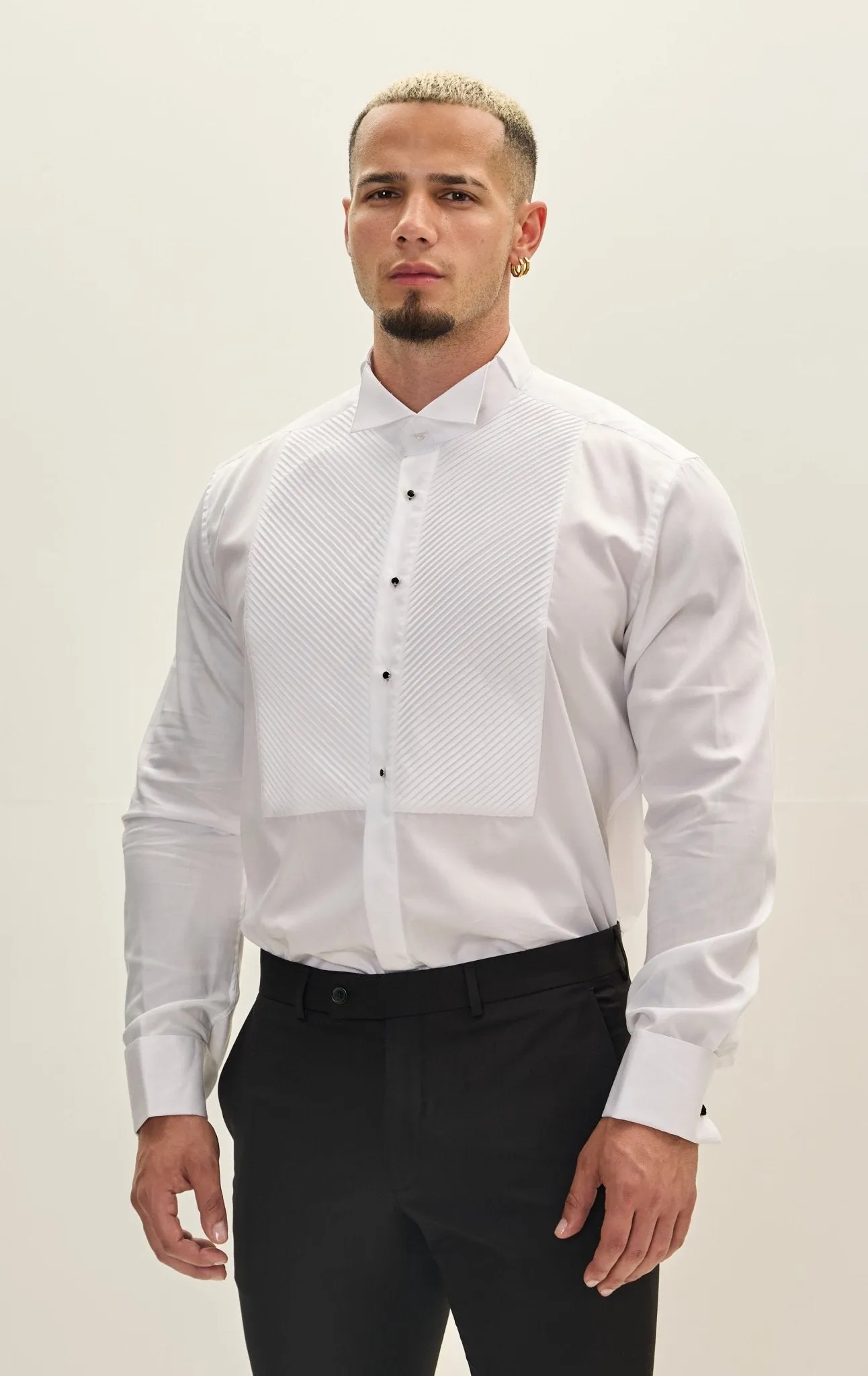 Diagonal Pleated Wing Tip Collar Shirt - White