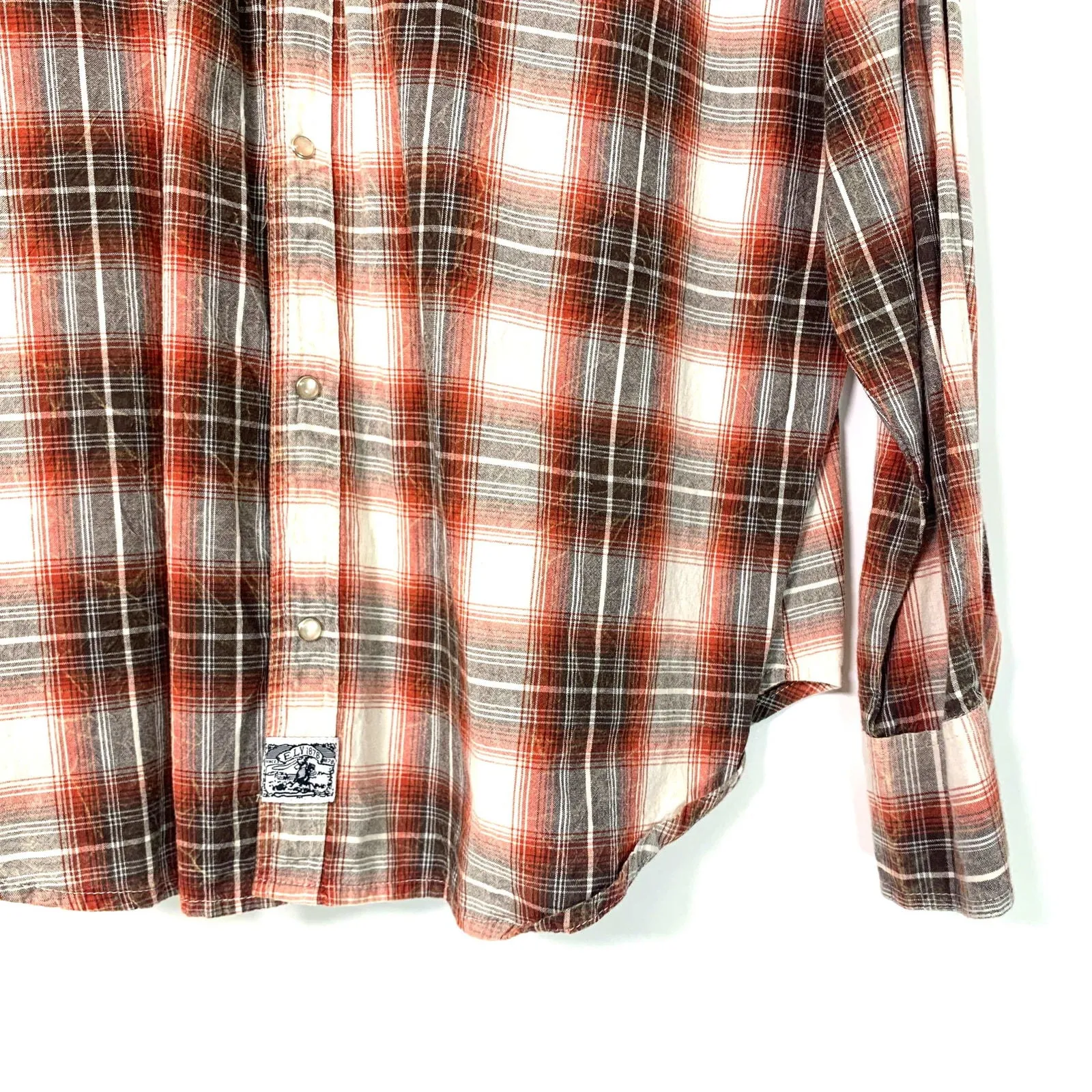 Ely 1878 Mens Western Shirt Size Large Red Plaid Snap Up Long Sleeve