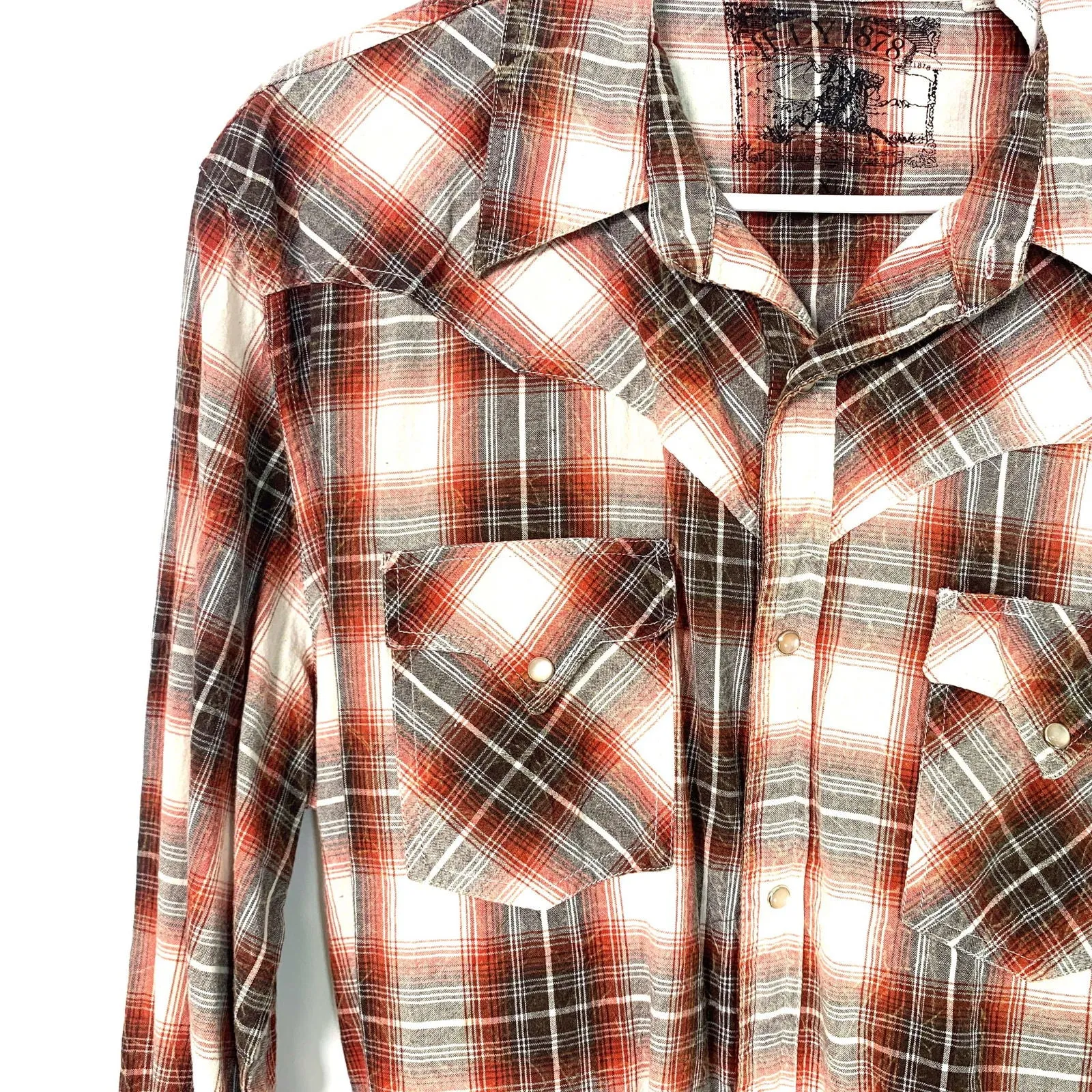 Ely 1878 Mens Western Shirt Size Large Red Plaid Snap Up Long Sleeve