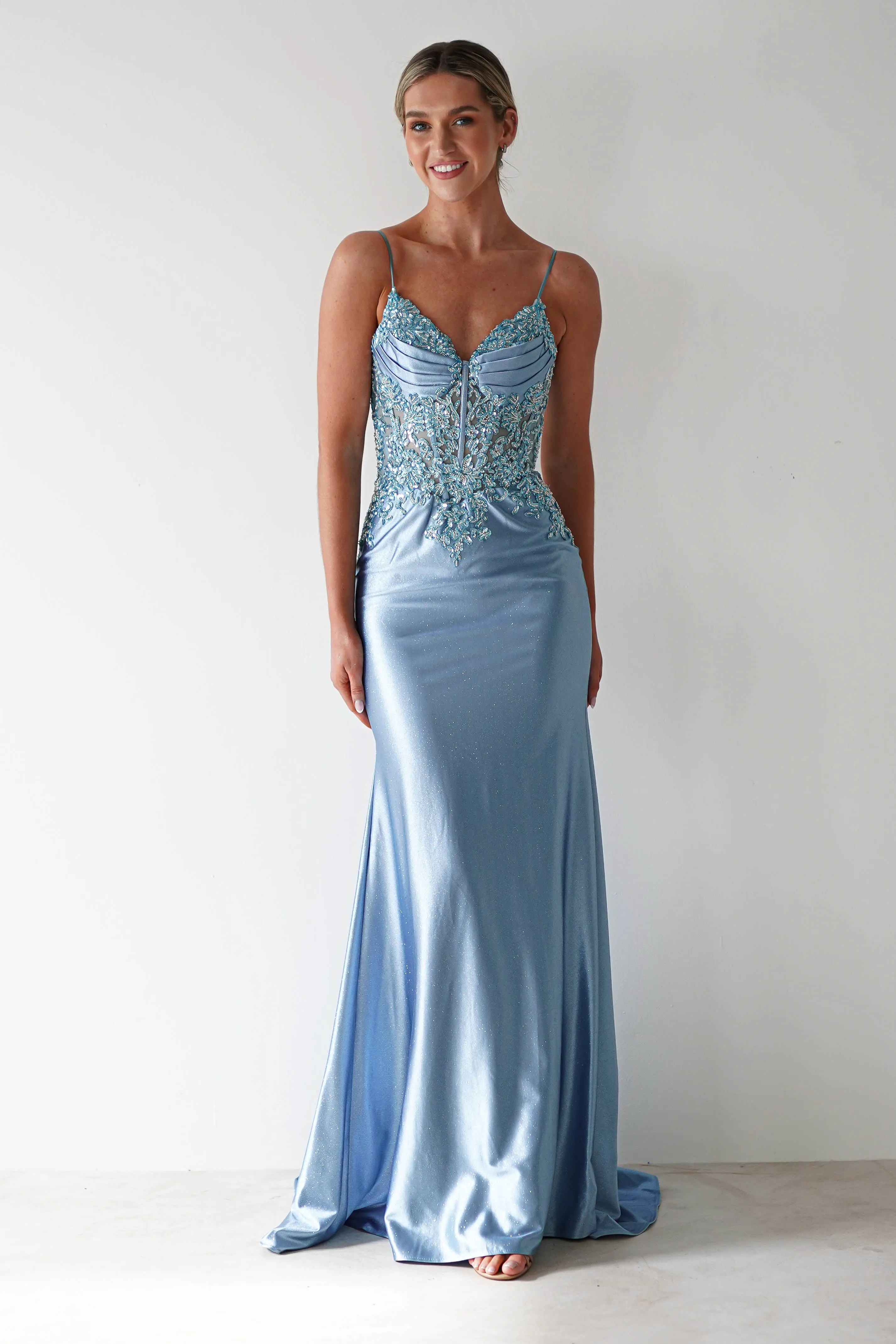 Eternity Glitter Bodycon Gown | Dusty Blue