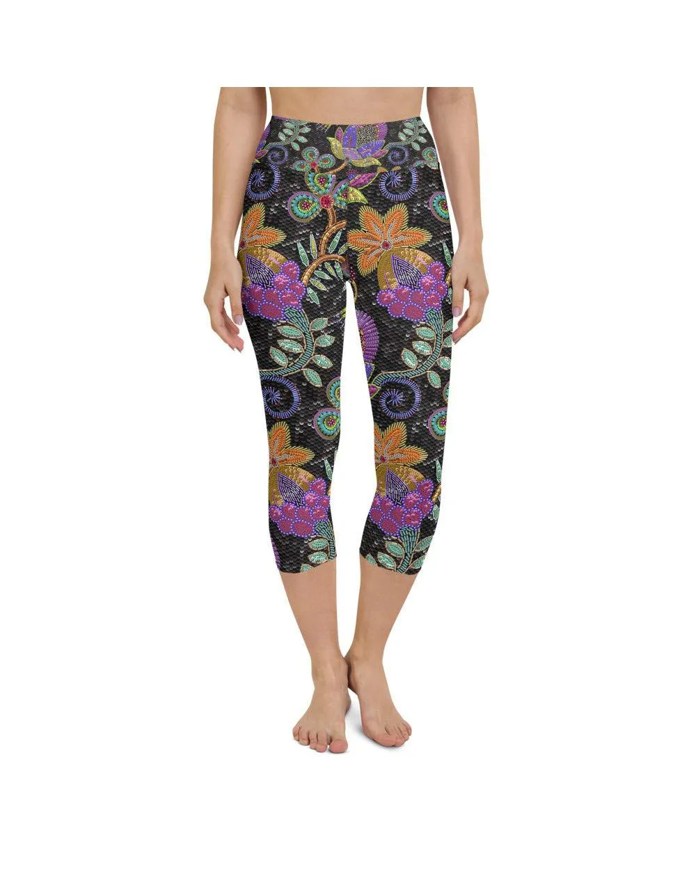 Faux Paillette Flower Yoga Capris