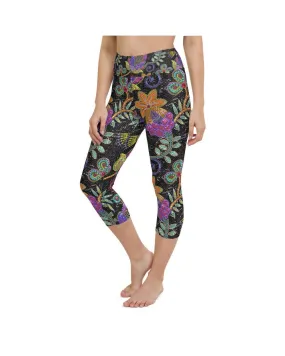 Faux Paillette Flower Yoga Capris