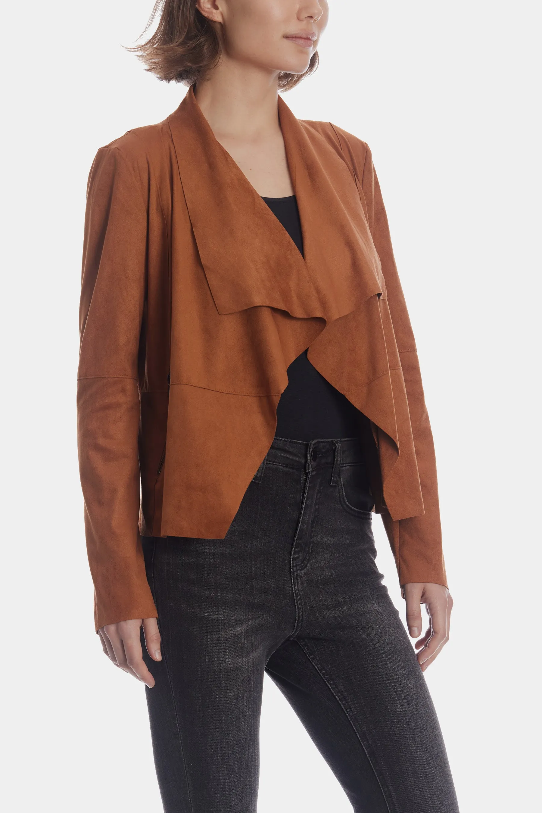 Faux Suede Draped Moto Jacket