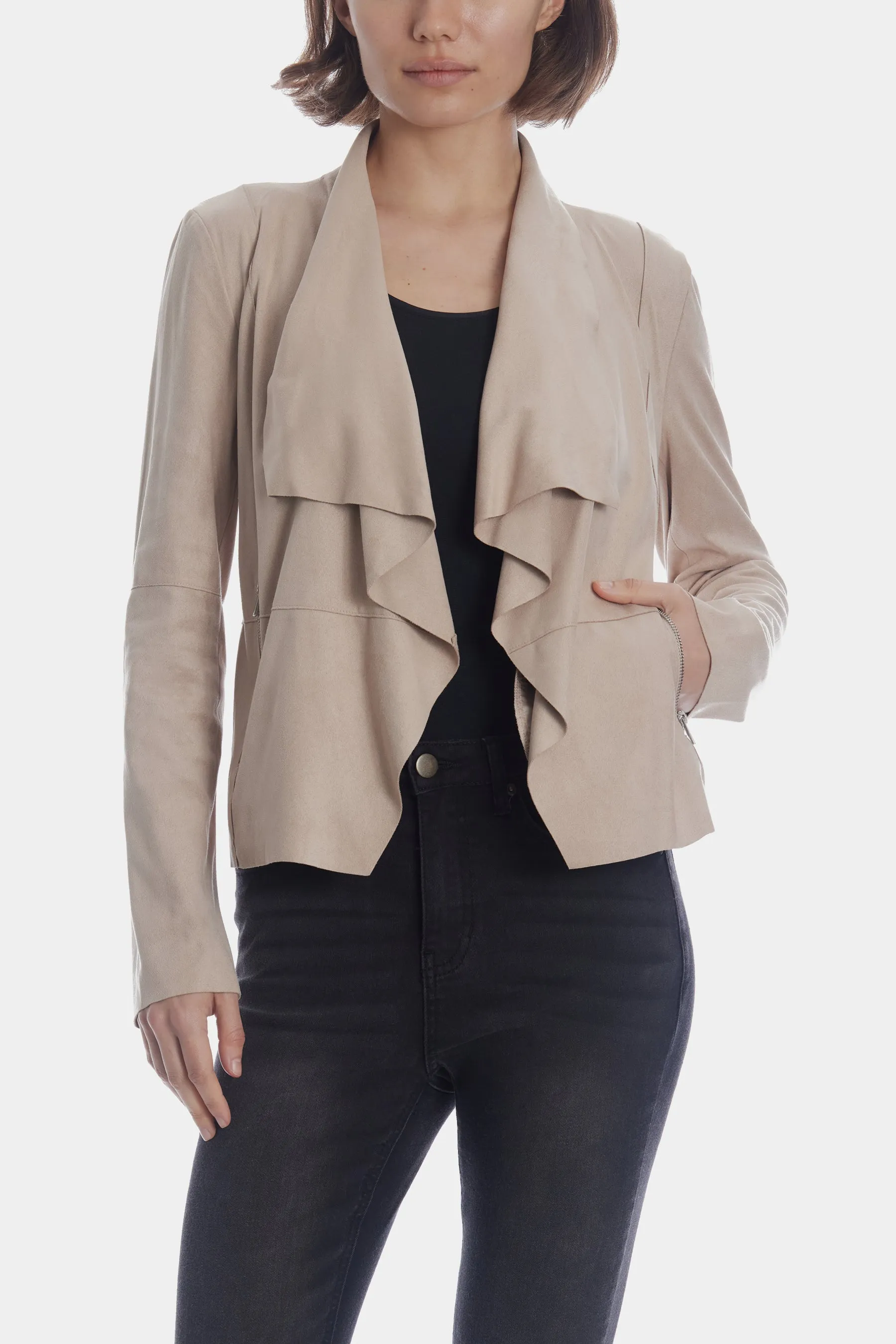 Faux Suede Draped Moto Jacket