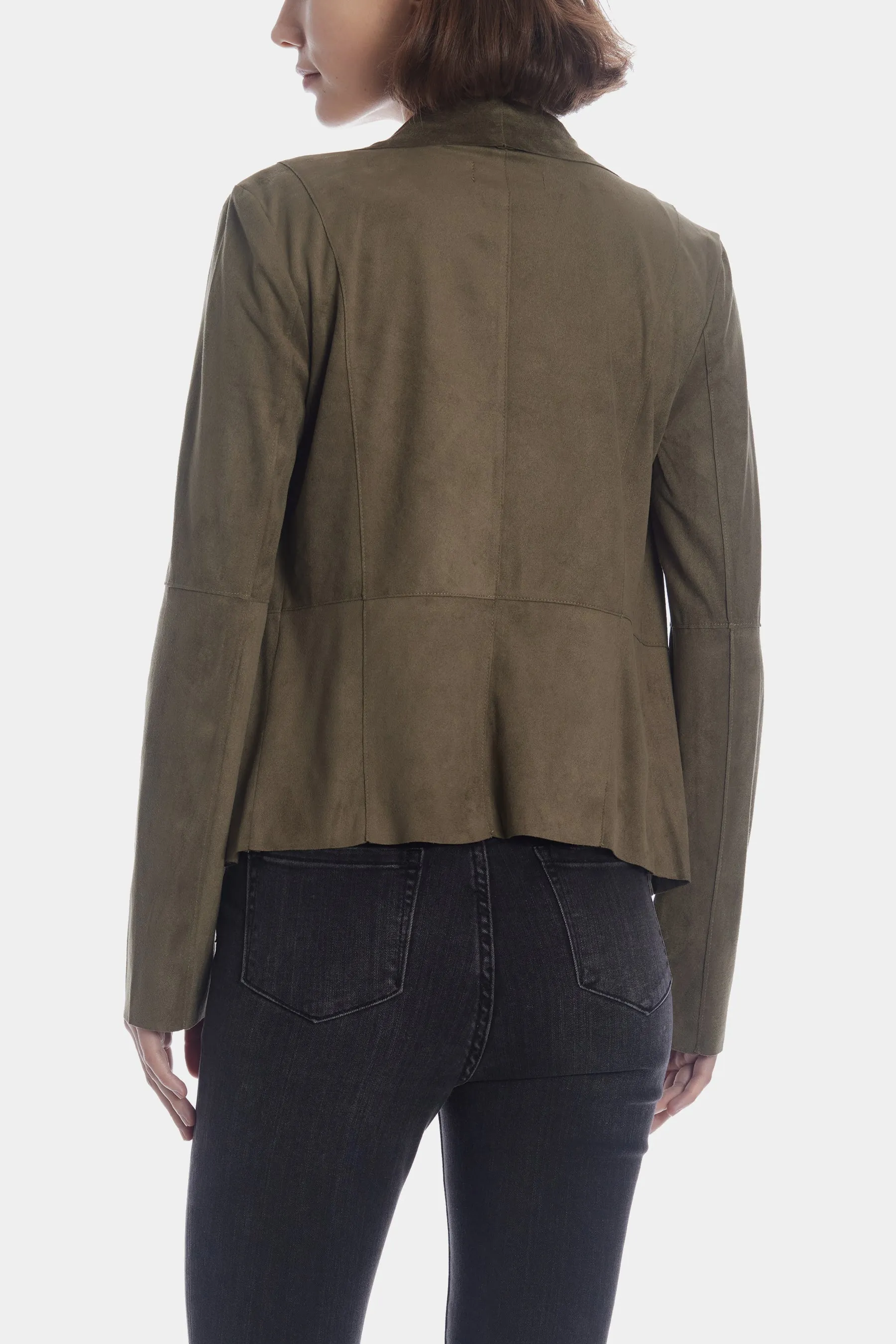 Faux Suede Draped Moto Jacket