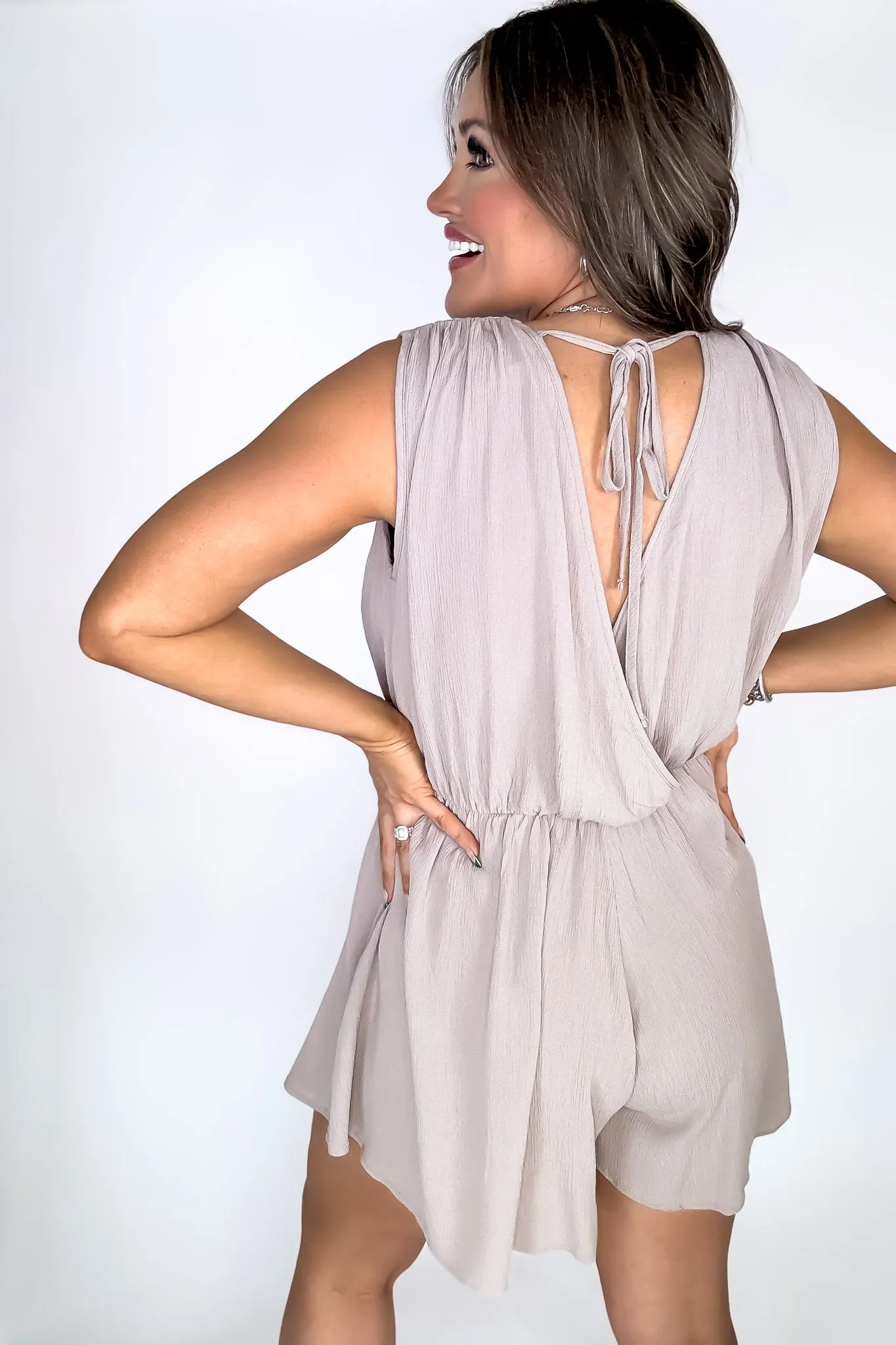 Finding My Place Ash Mocha Surplice Romper