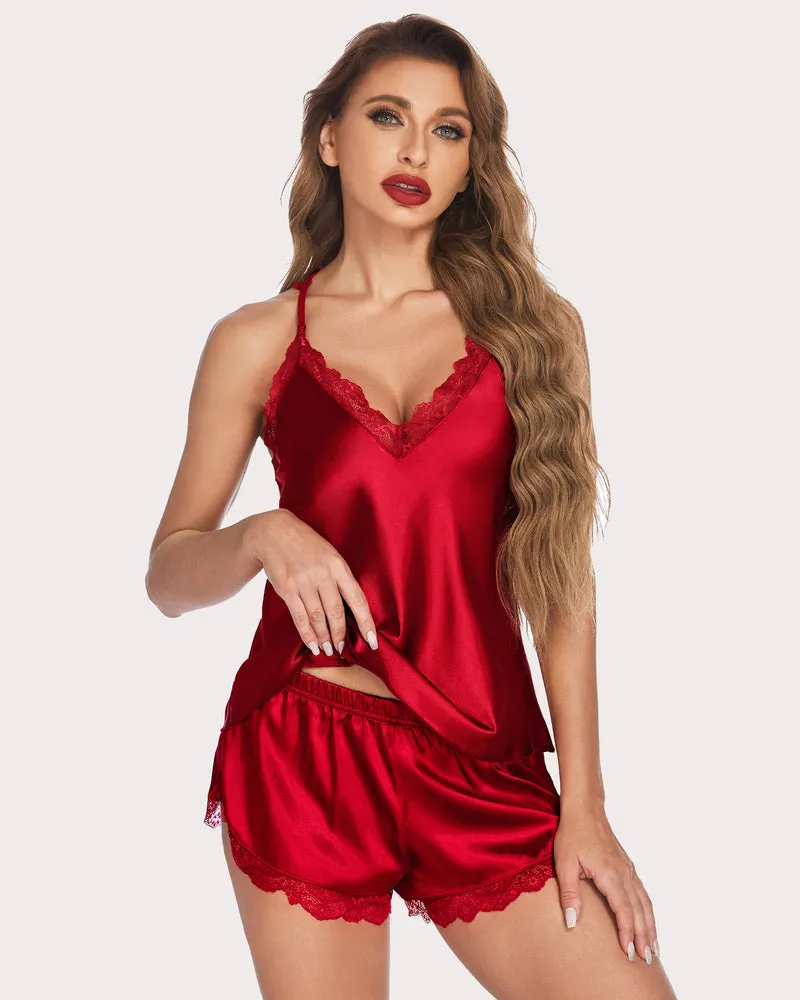 Floral Satin Cami Shorts Pajamas Set