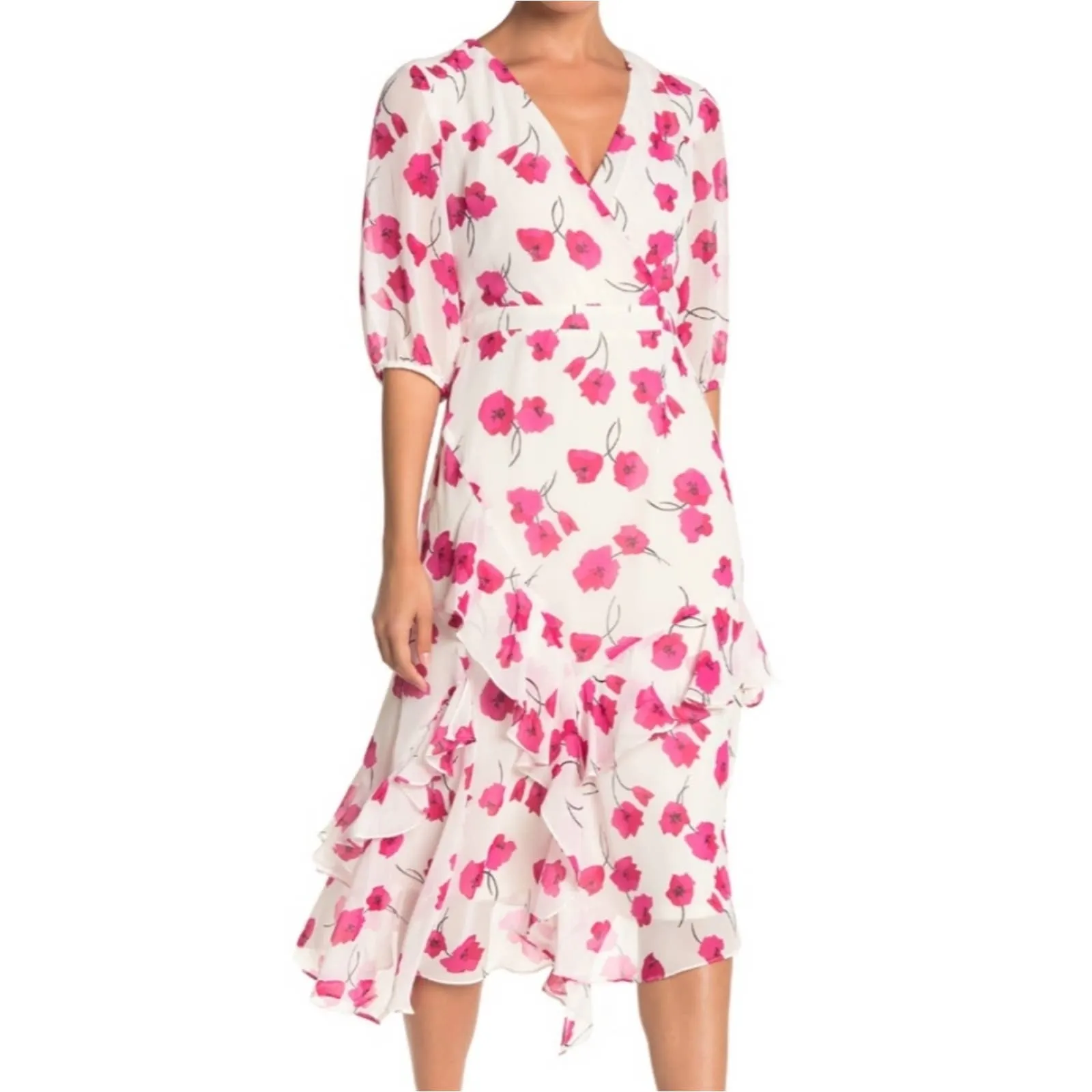 Gabby Skye Floral Ruffled Chiffon Midi Dress