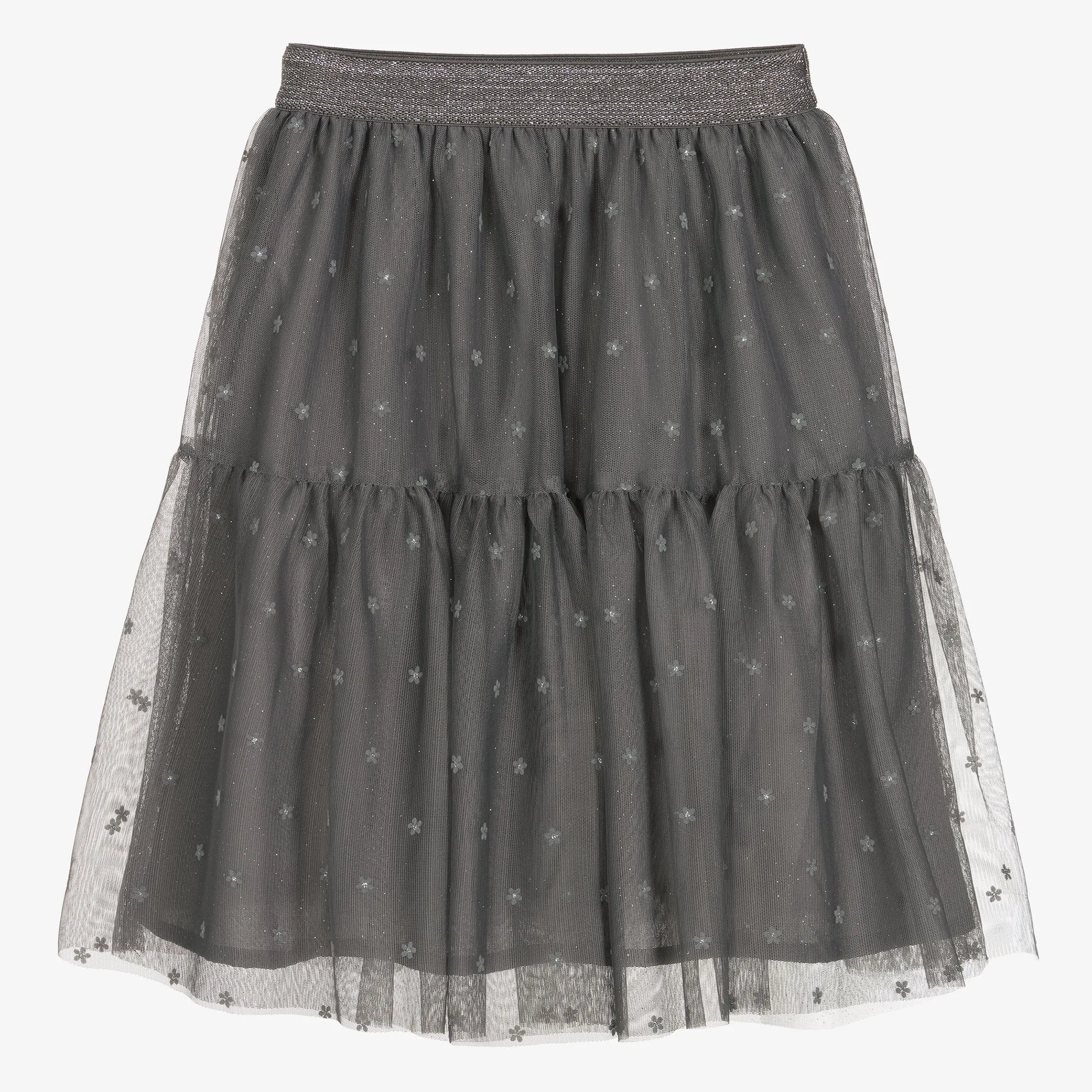 Girls Grey Flower Tulle Skirt | Mayoral