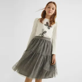 Girls Grey Flower Tulle Skirt | Mayoral