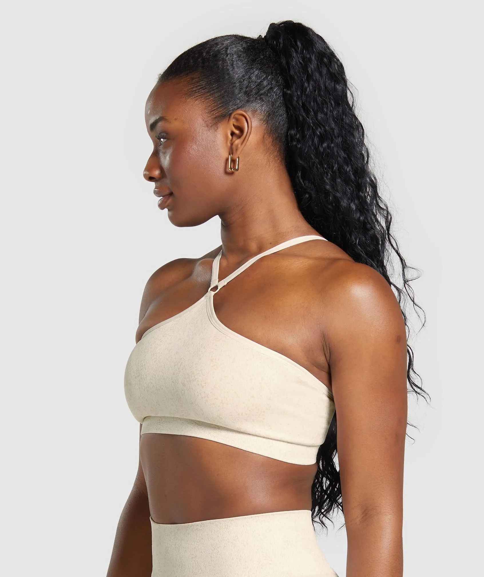 Gymshark Adapt Fleck Seamless Halterneck Bralette - Coconut White